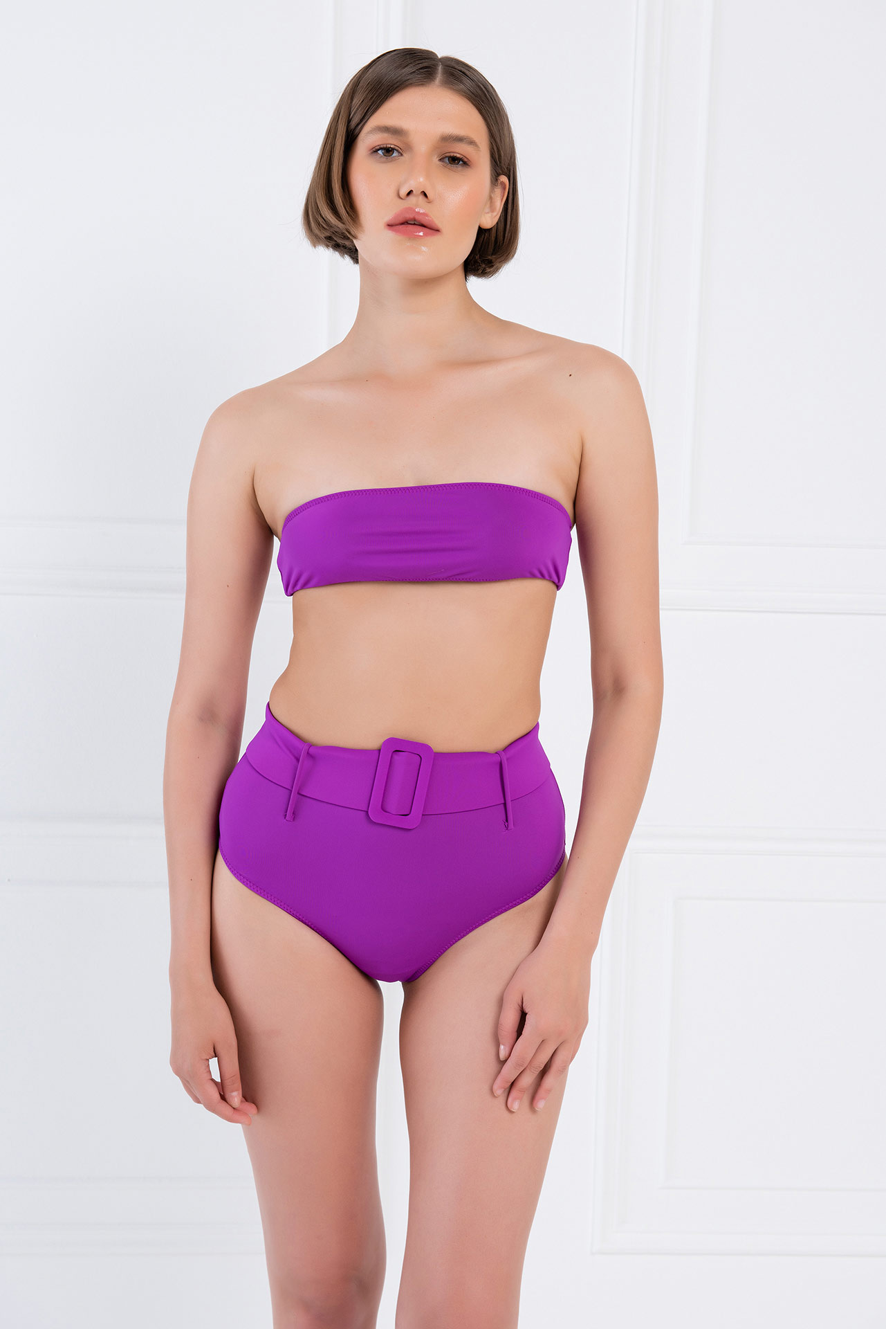 оптовая Purple Tube Top & Belted Bottoms Bikini Set