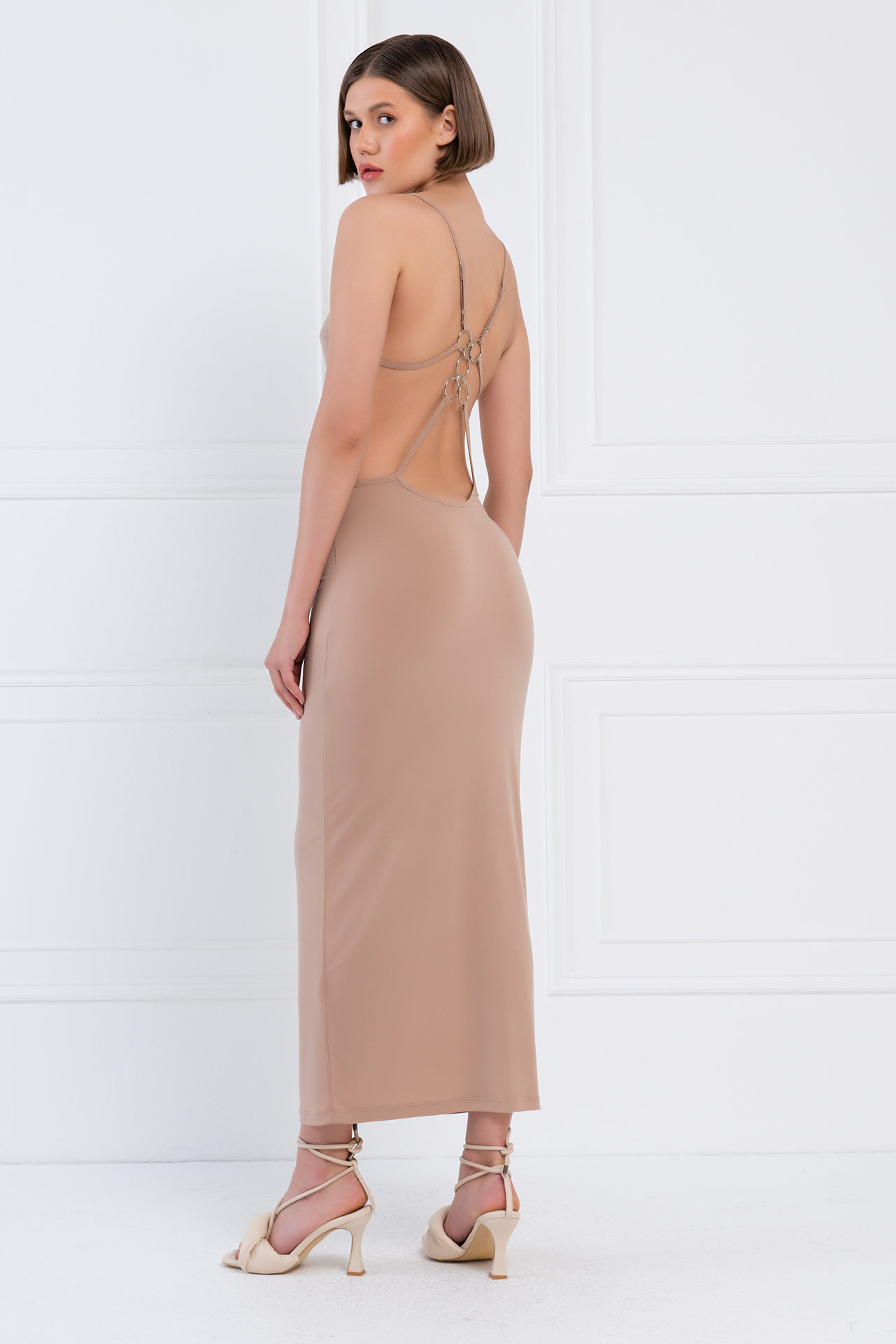 Wholesale Sand Backless Cut Out Maxi Dress