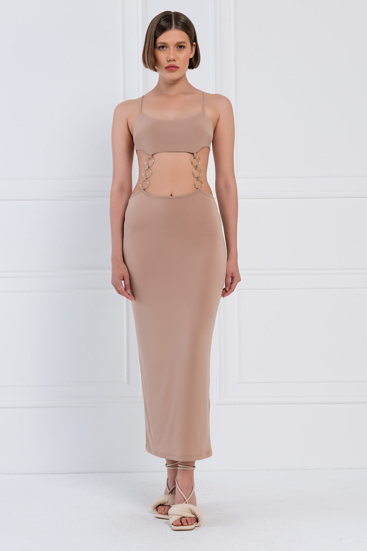 Wholesale Sand Backless Cut Out Maxi Dress