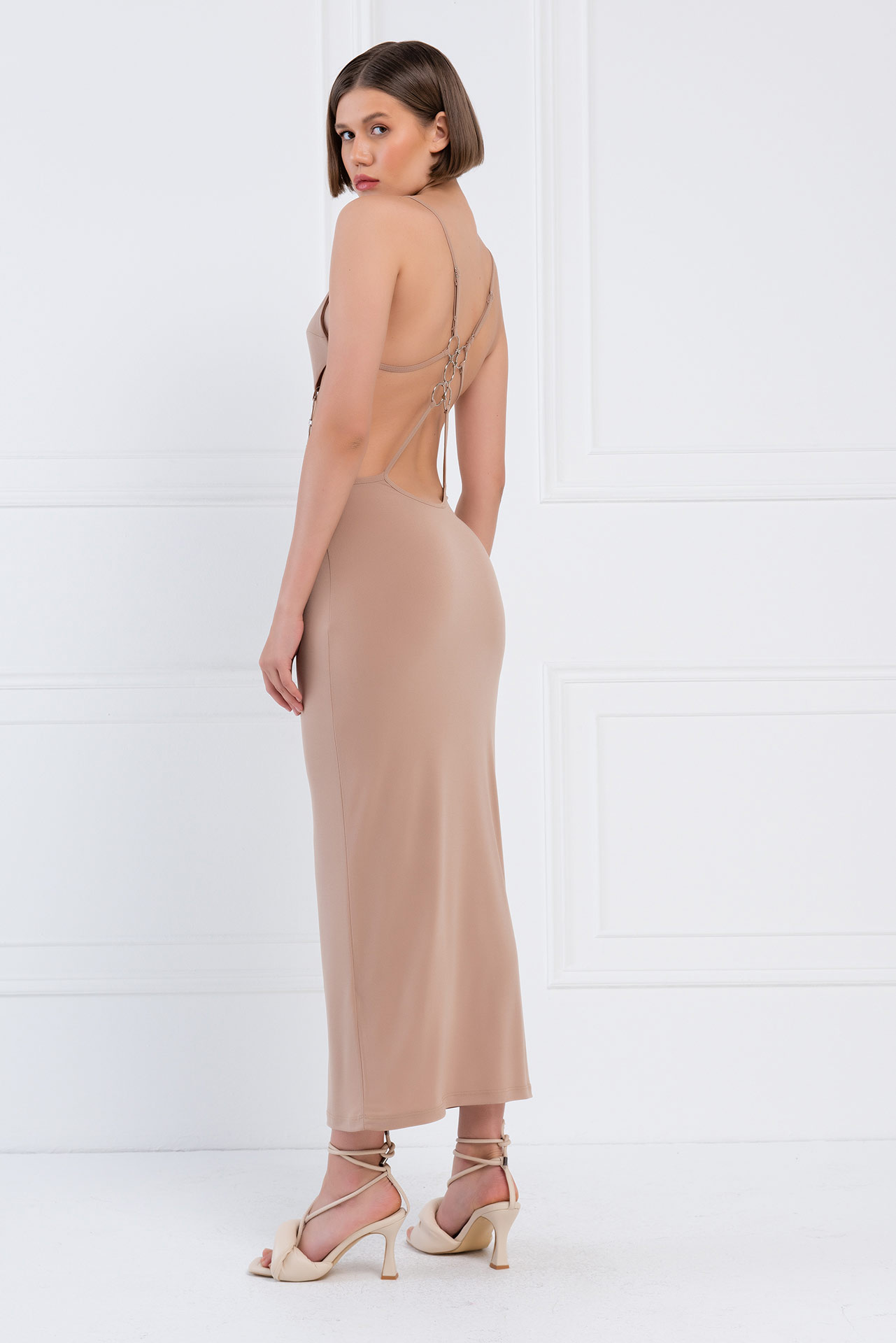 Sand Backless Cut Out Maxi Dress
