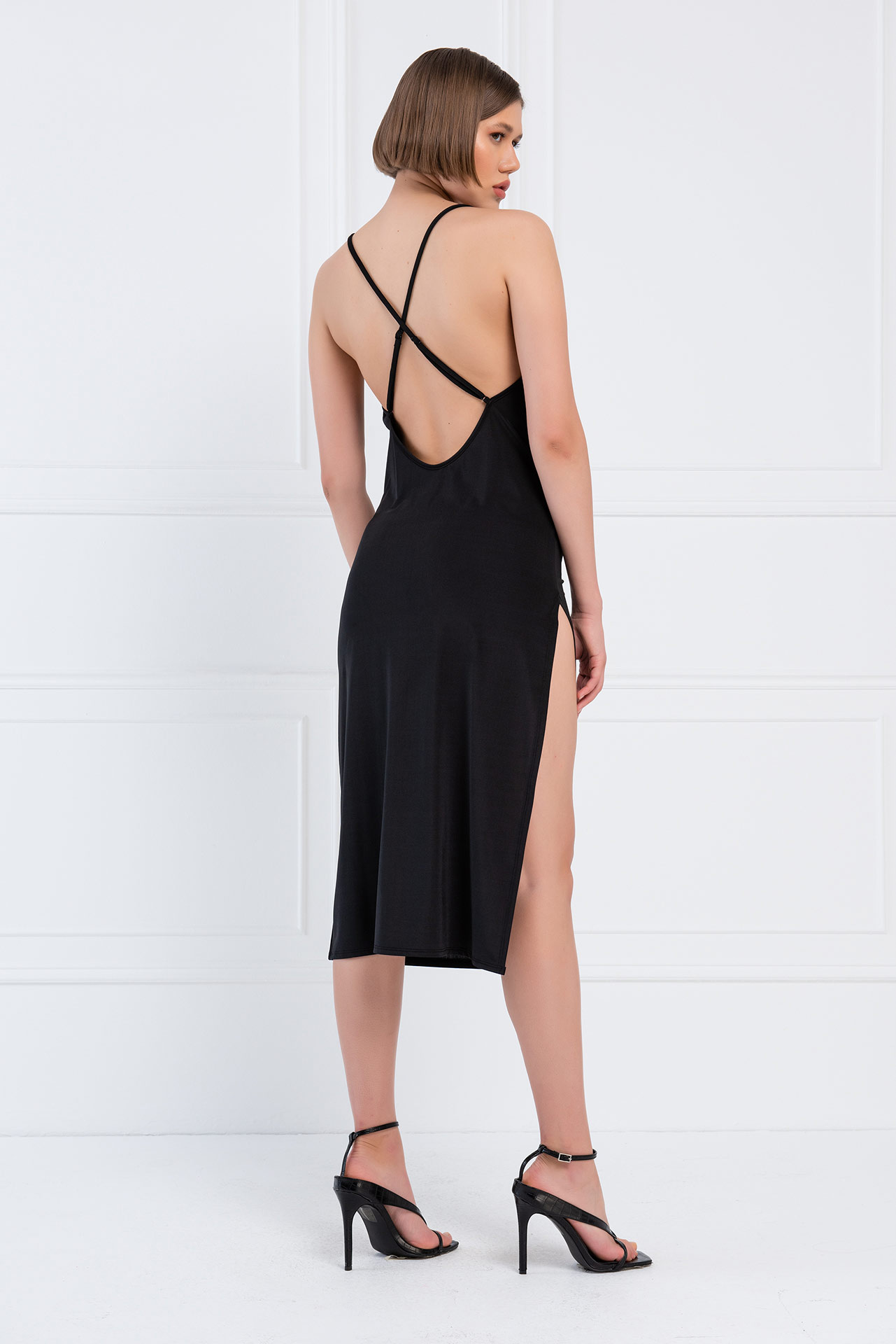 Wholesale Black Cowl Neck Split-Leg Dress