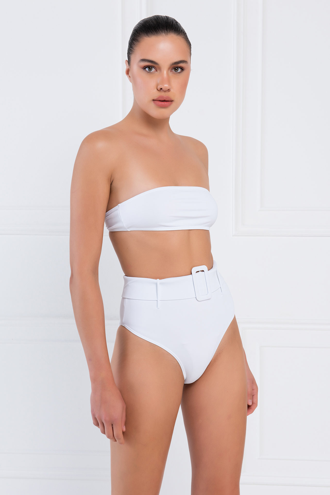 White Tube Top & Belted Bottoms Bikini Set