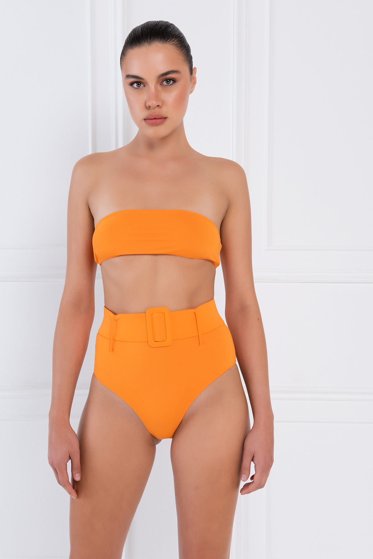 Wholesale Orange Tube Top & Belted Bottoms Bikini Set