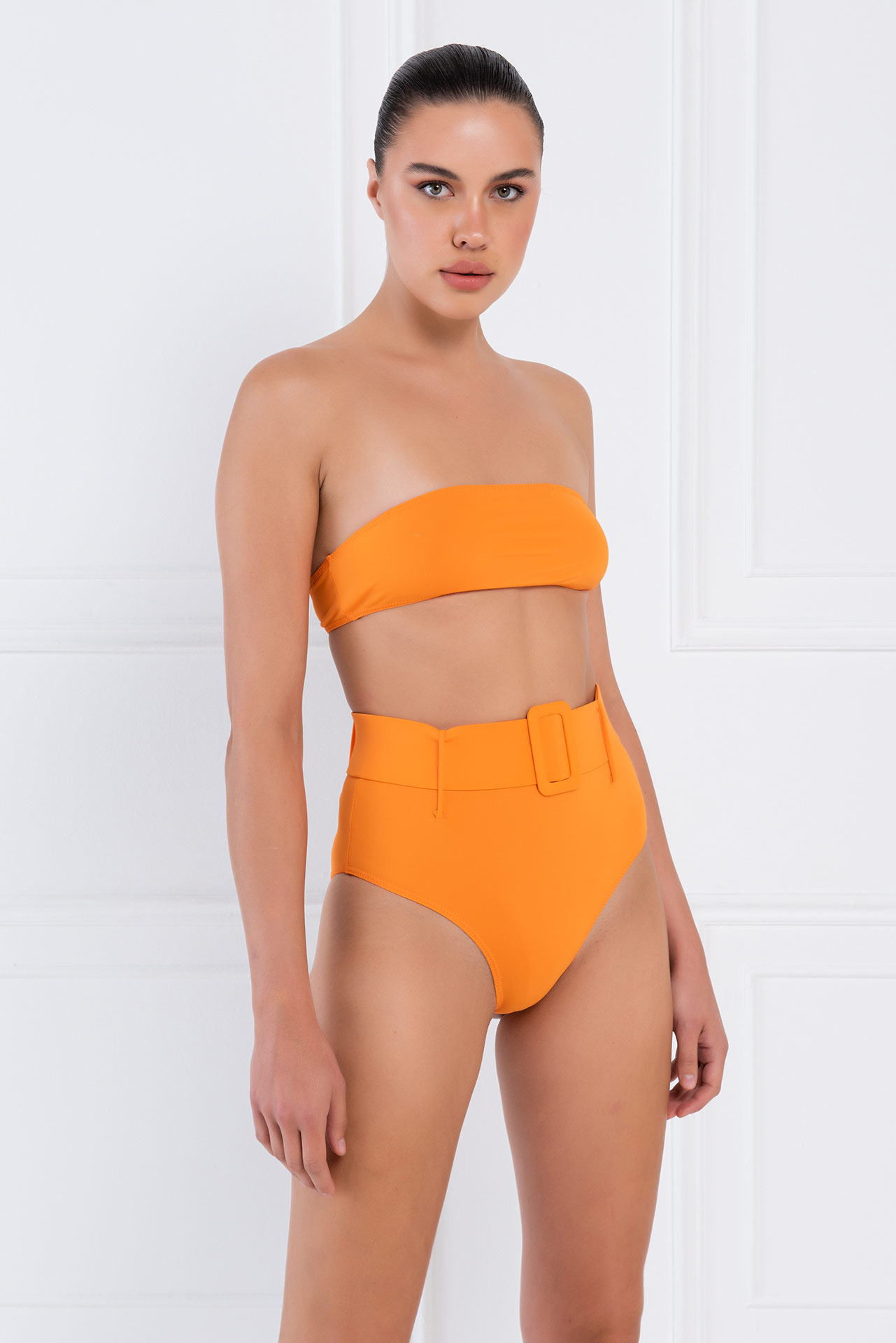Wholesale Orange Tube Top & Belted Bottoms Bikini Set