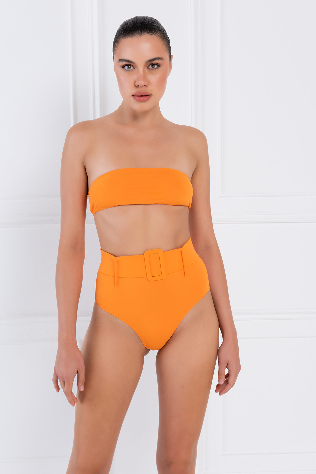 Wholesale Orange Tube Top & Belted Bottoms Bikini Set