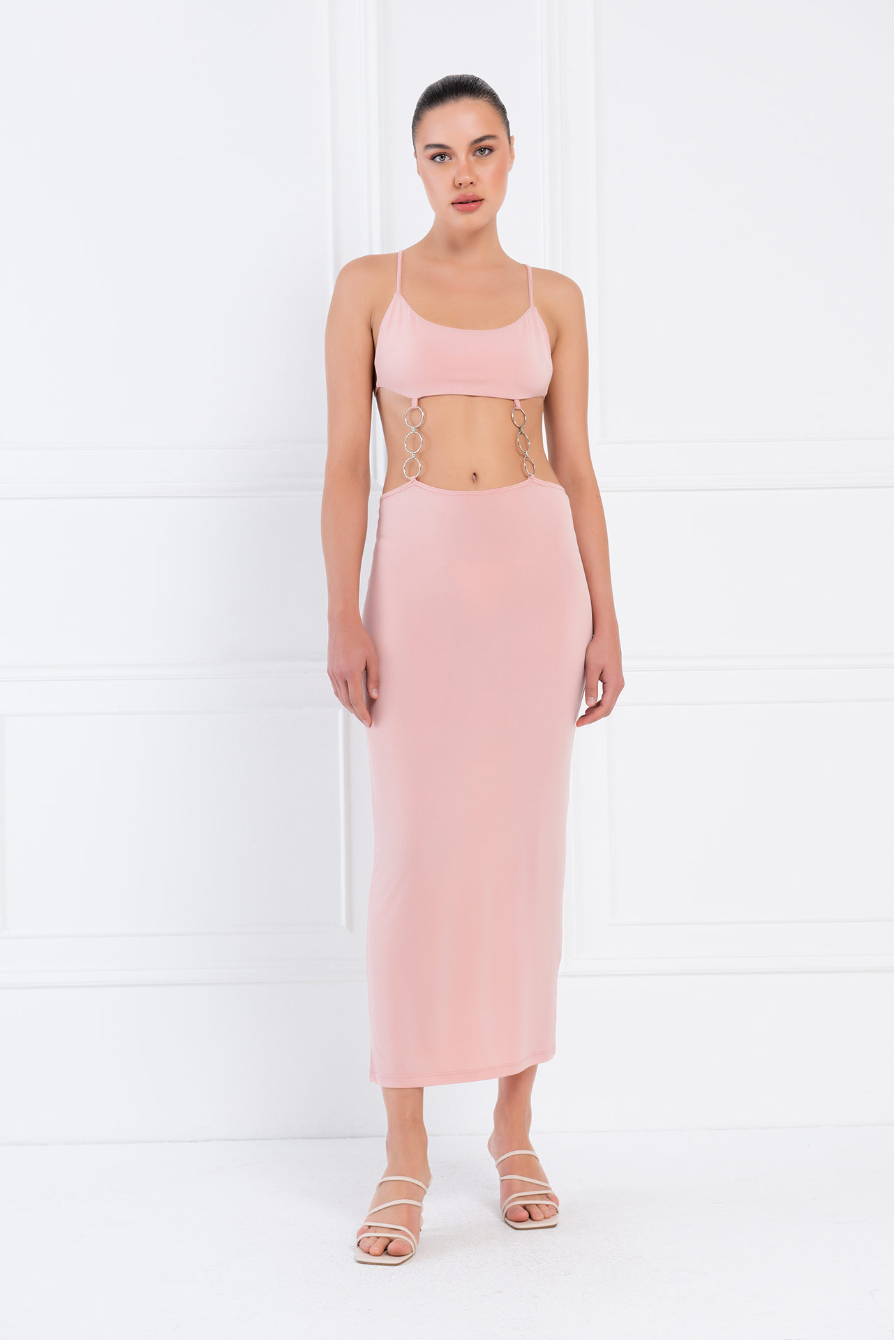 Wholesale Salmon Backless Cut Out Maxi Dress