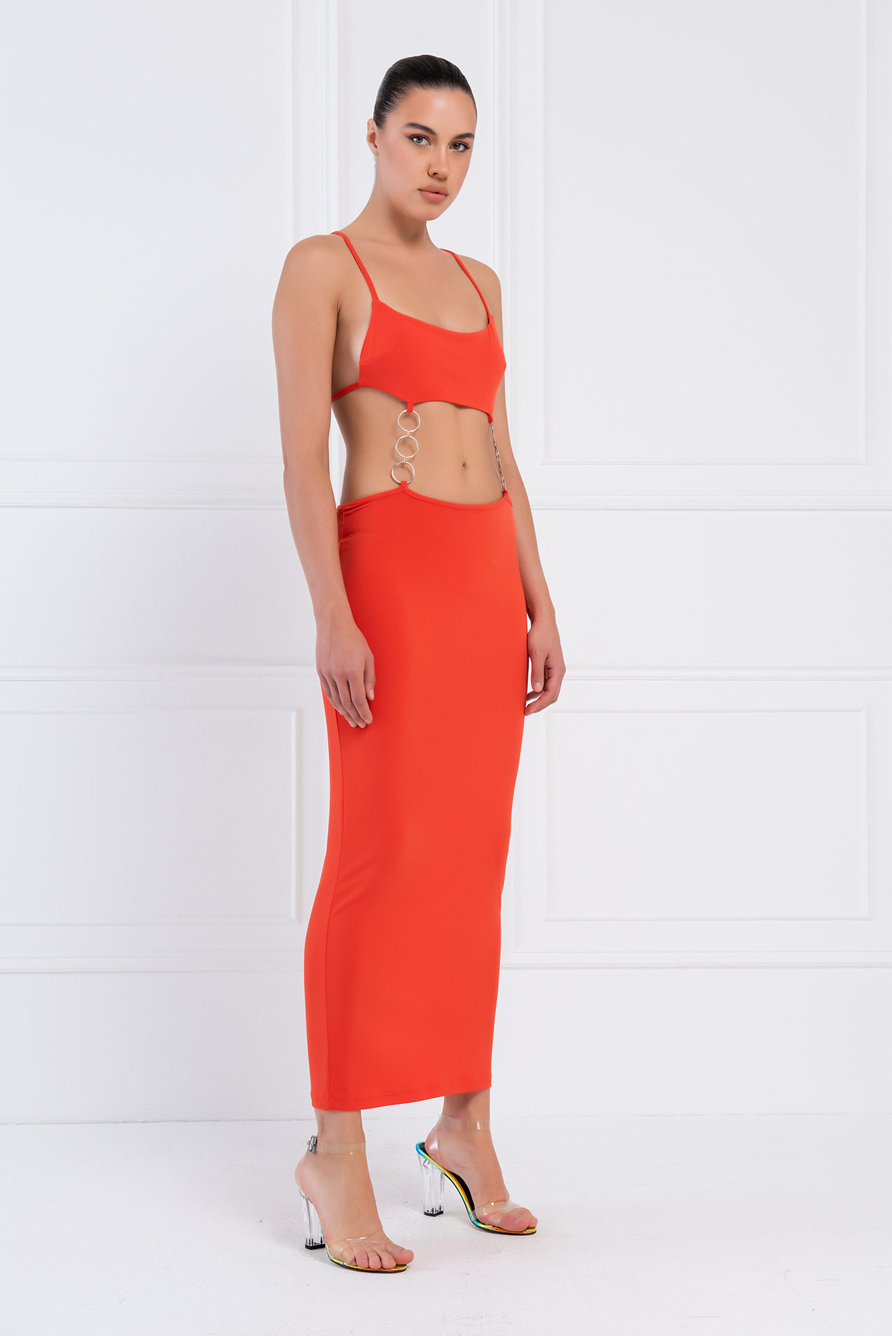 Coral Backless Cut Out Maxi Dress
