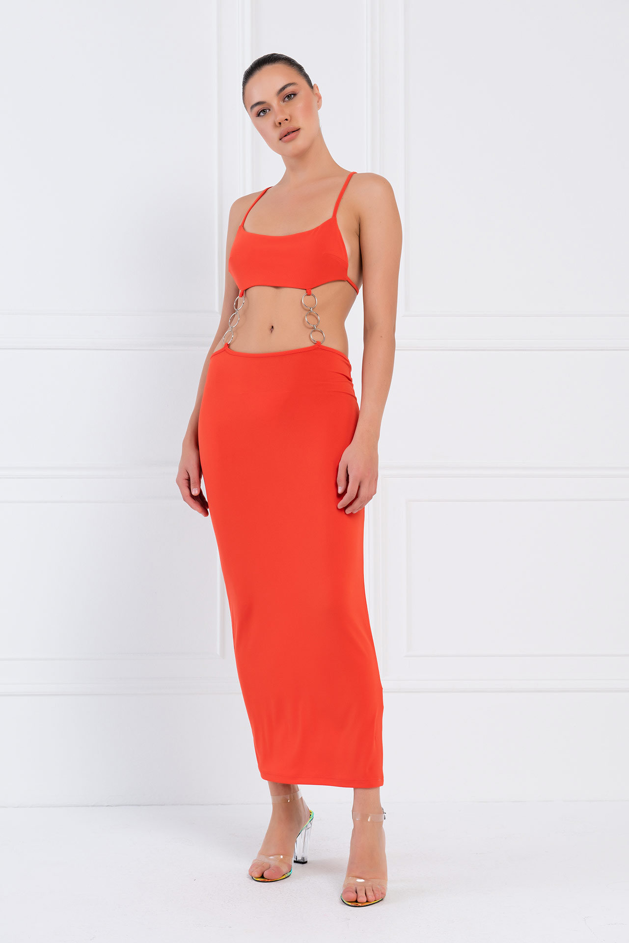 Wholesale Coral Backless Cut Out Maxi Dress