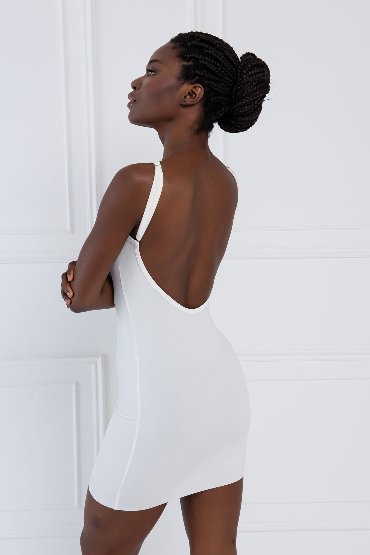 Wholesale Bodycon Offwhite Shoulder Straps Mini Dress