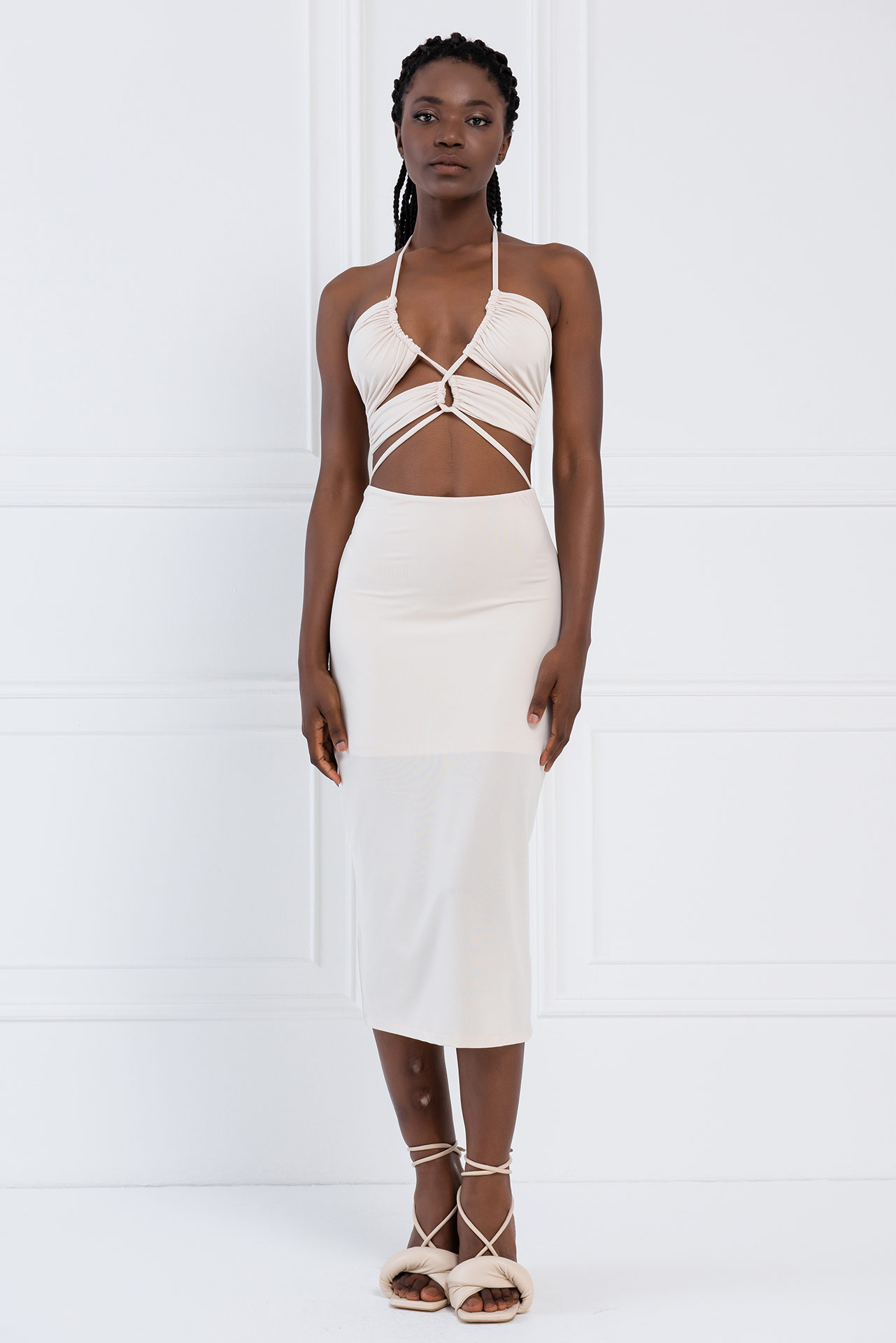 Cream Strappy Cut Out Dress