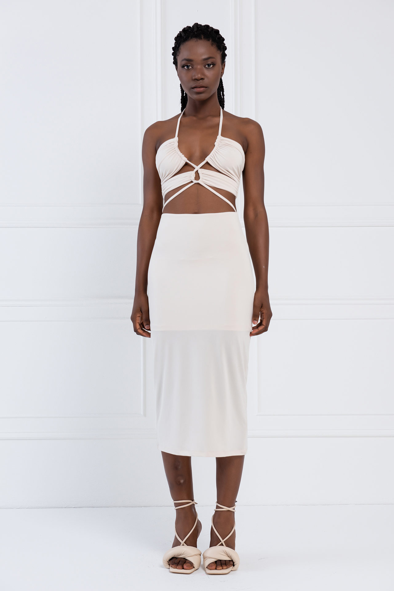 Wholesale Cream Strappy Cut Out Dress