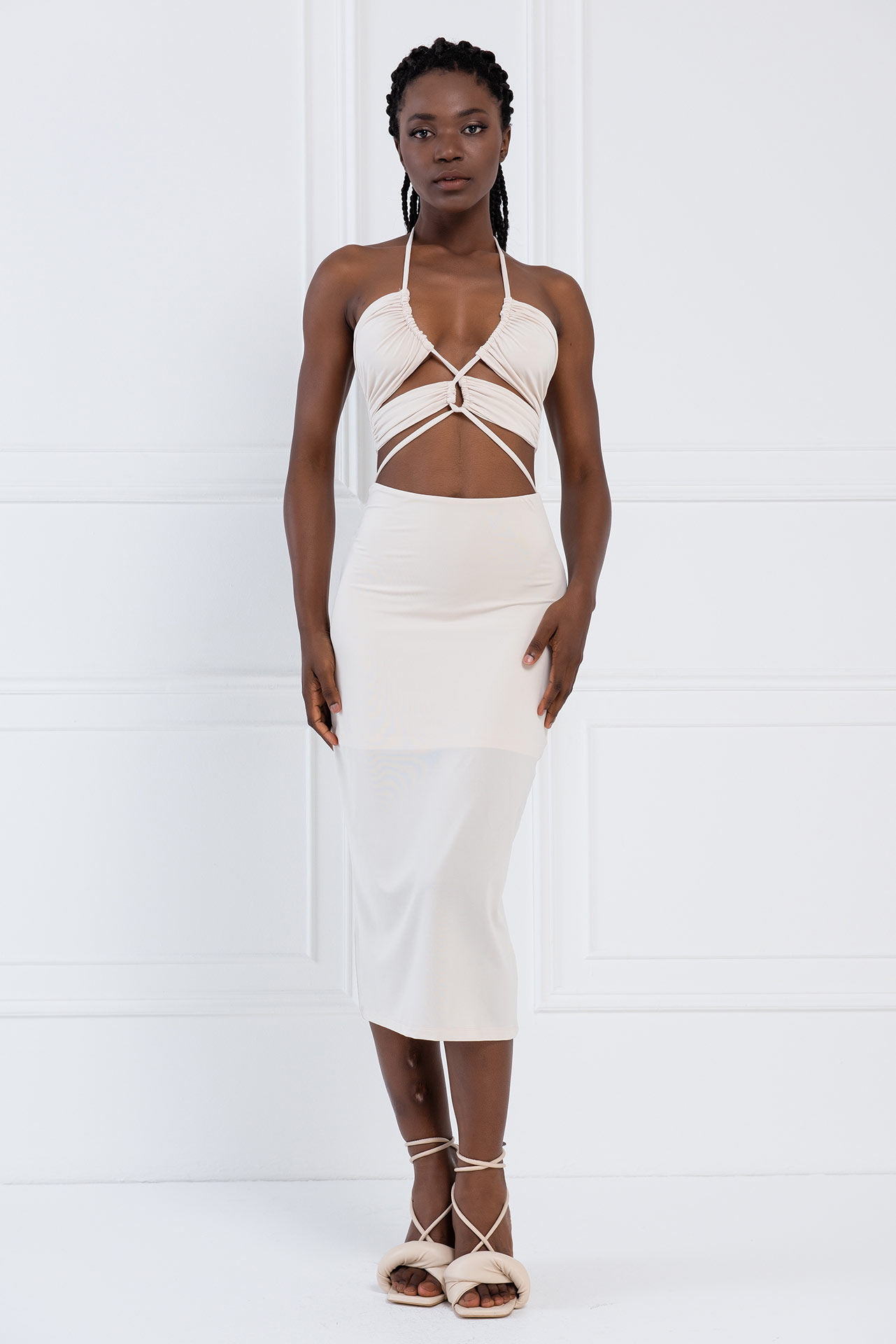 Wholesale Cream Strappy Cut Out Dress