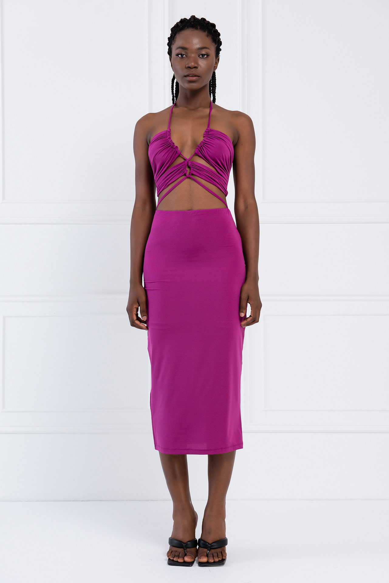 Wholesale Dark Violet Strappy Cut Out Dress