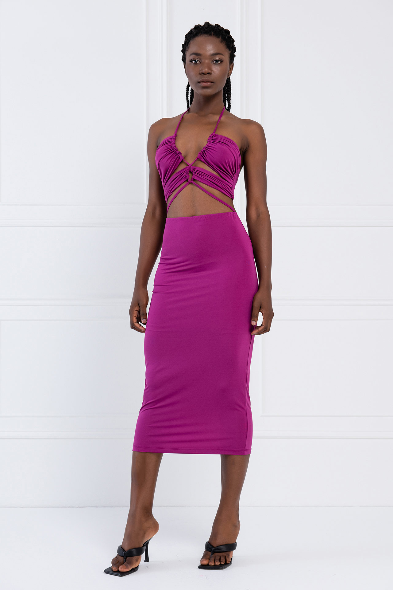 Dark Violet Strappy Cut Out Dress