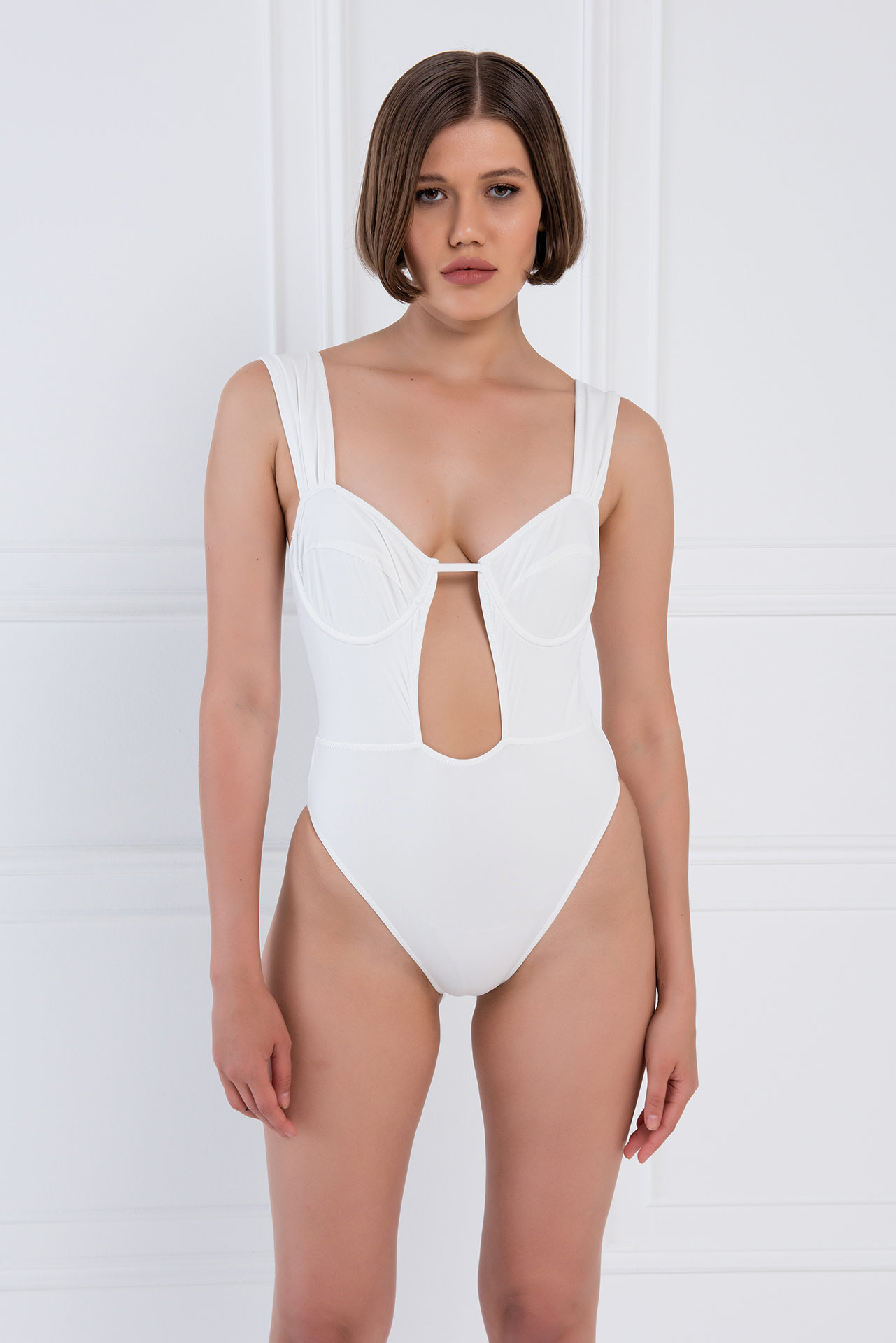 оптовая Offwhite Wide-Strap Cut Out Swimsuit