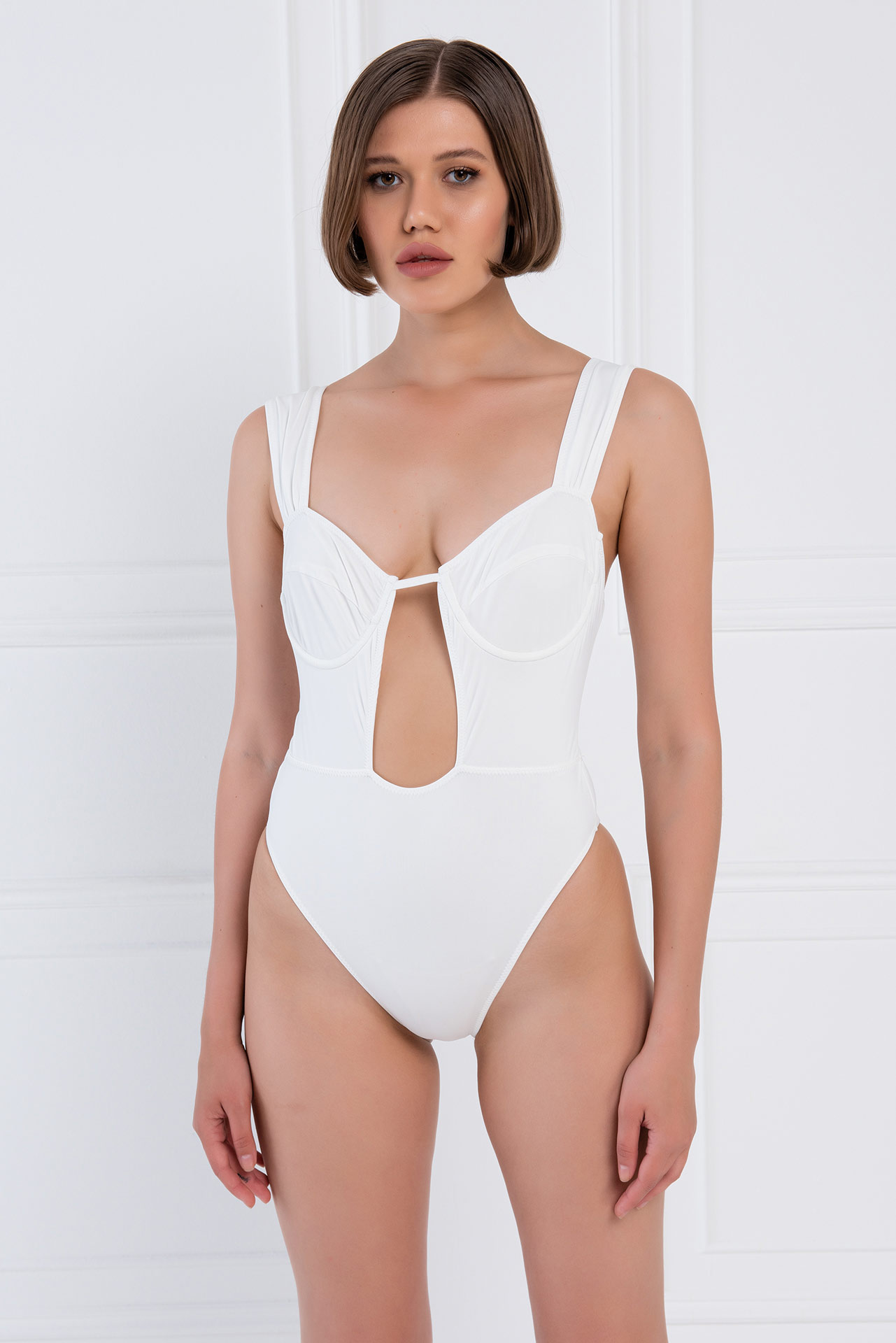 Wholesale Offwhite Wide-Strap Cut Out Swimsuit