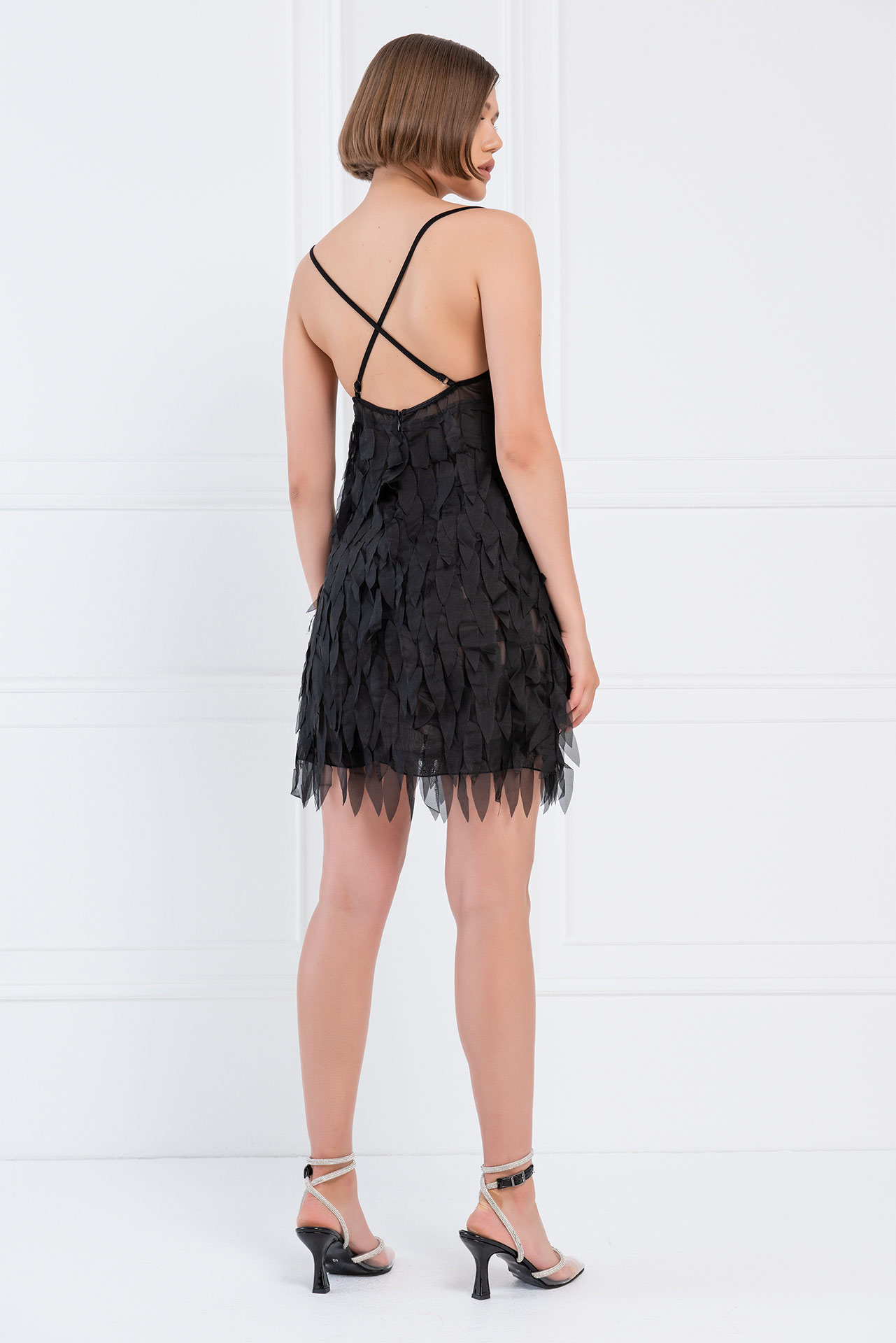 Black Fringe Cami Mini Dress