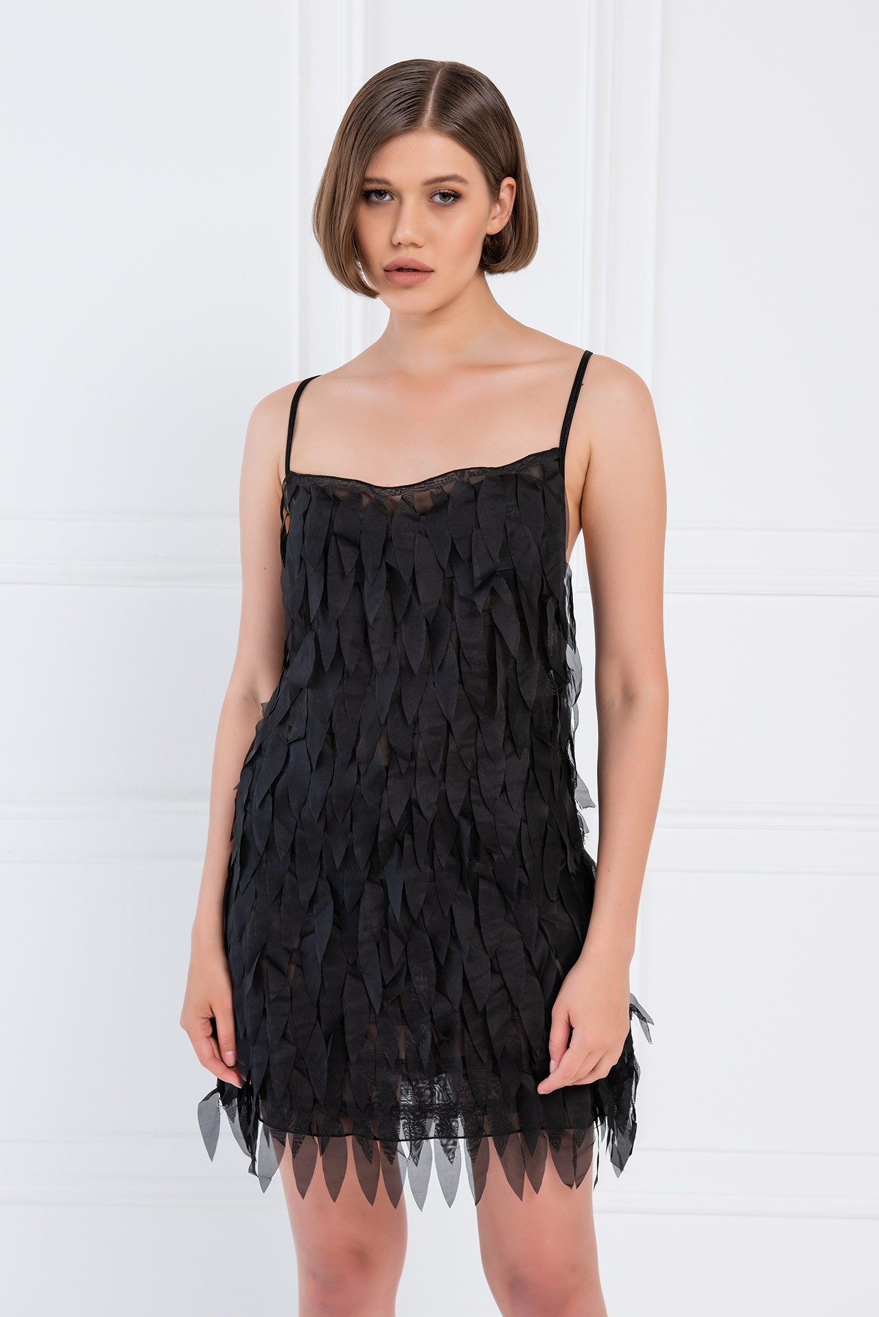 Black Fringe Cami Mini Dress