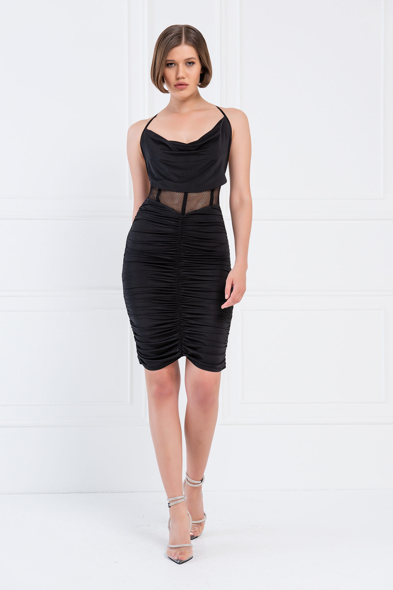 Wholesale Black Backless Ruched Dress
