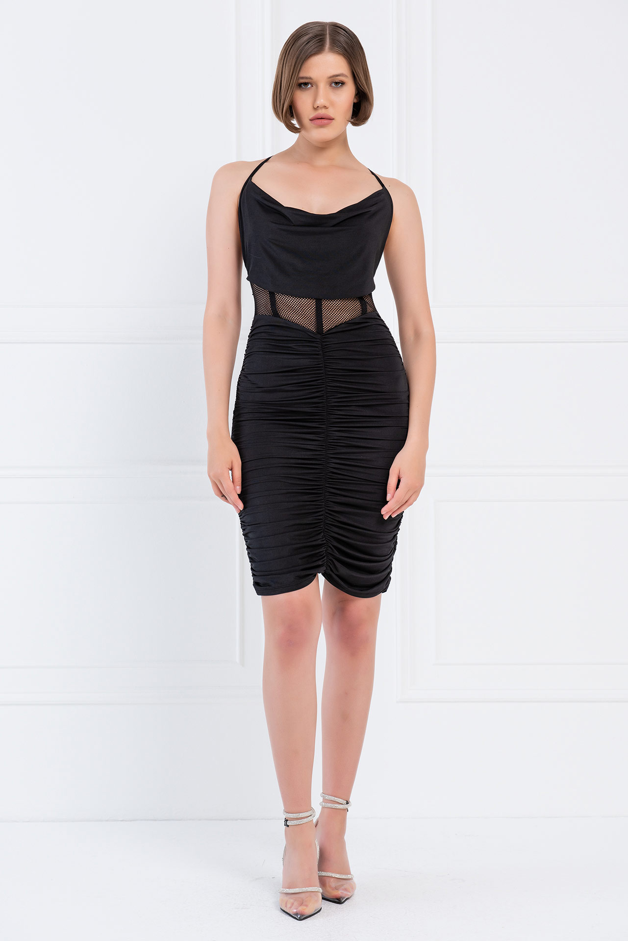 Wholesale Black Backless Ruched Dress