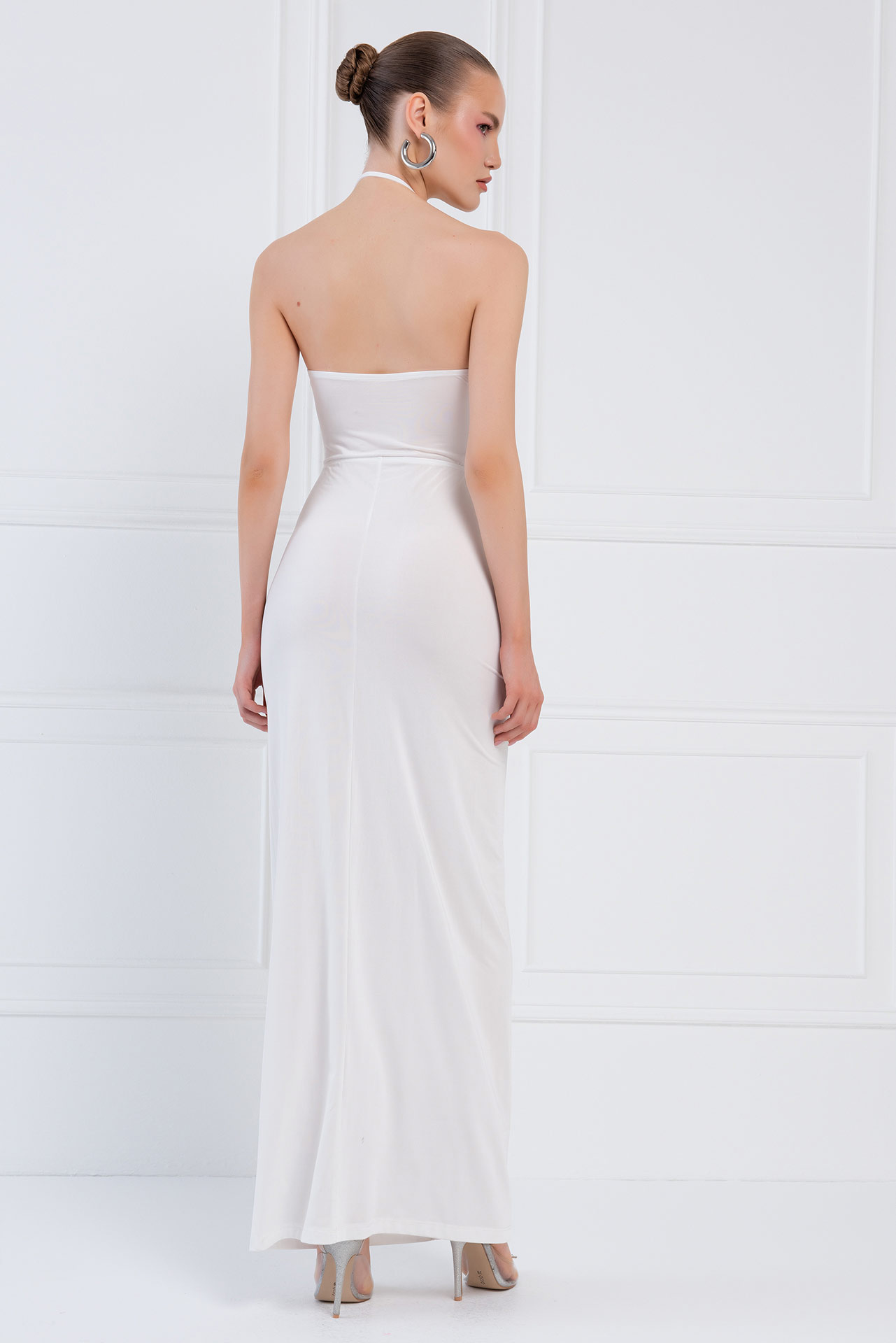 Wholesale Offwhite Self-Tie Ruched Maxi Dress