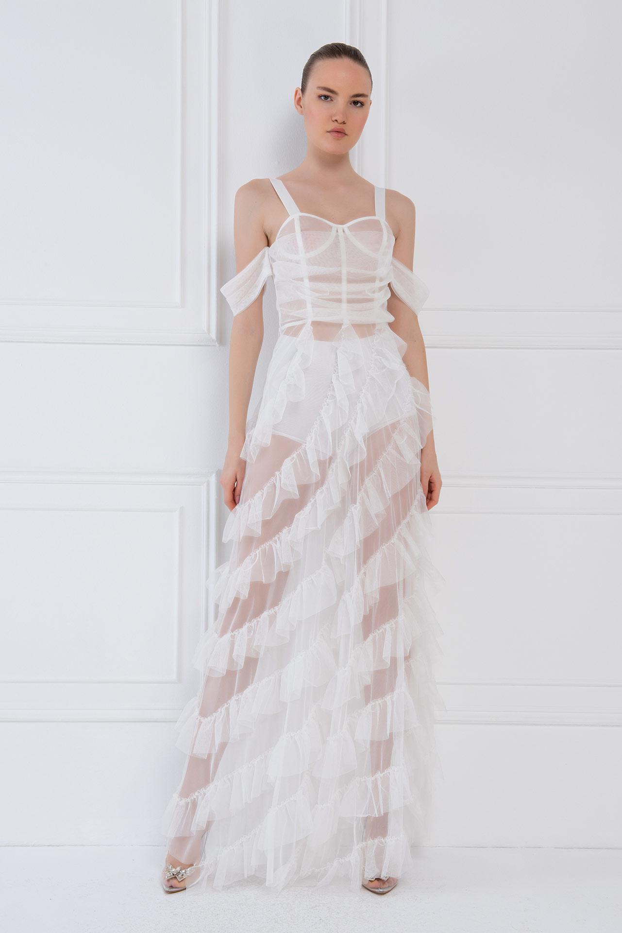 Toptan Bella Style Off white Elbise