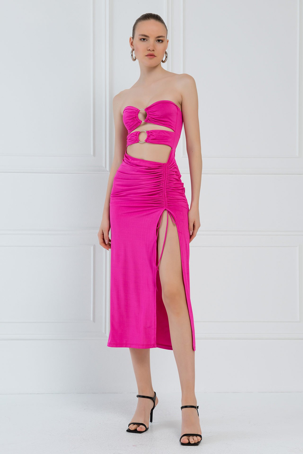 New Fuschia O-Ring Ruched Tube Dress