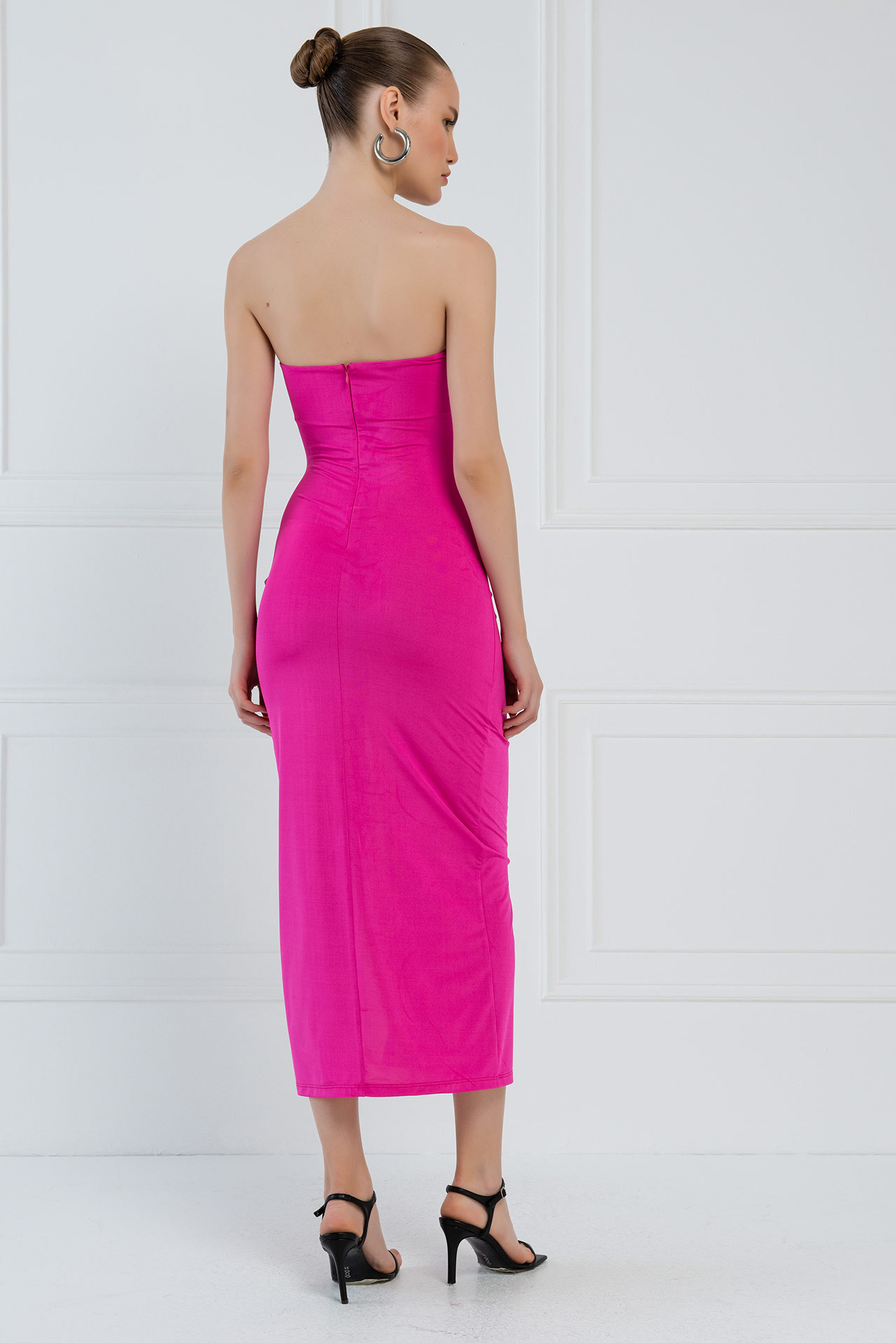 New Fuschia O-Ring Ruched Tube Dress