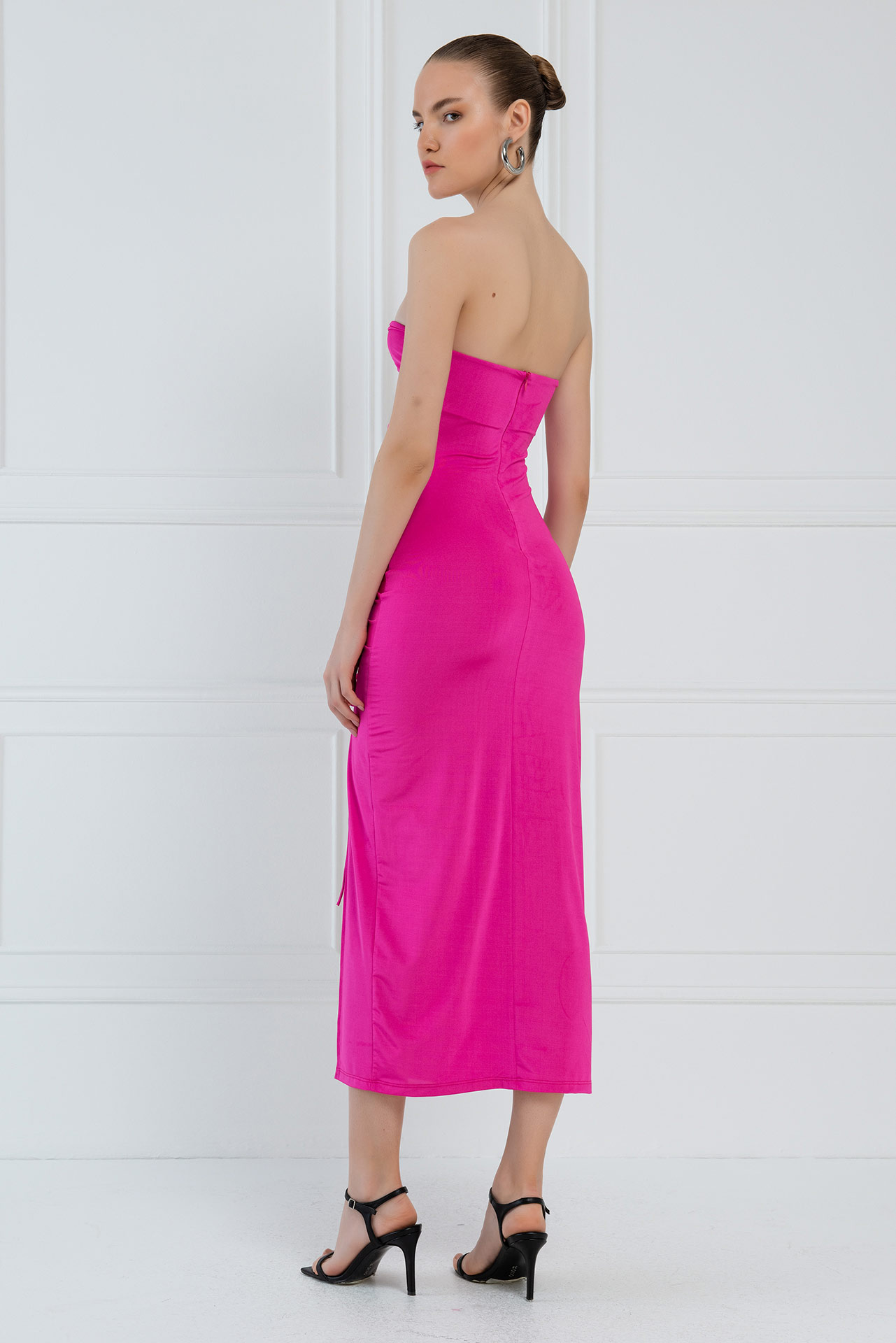 New Fuschia O-Ring Ruched Tube Dress