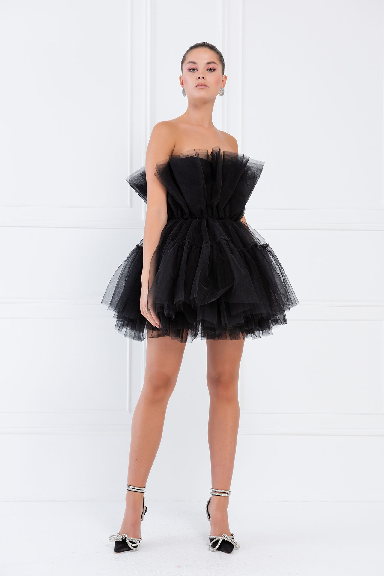 Black Off The Shoulder Mini Tulle Dress