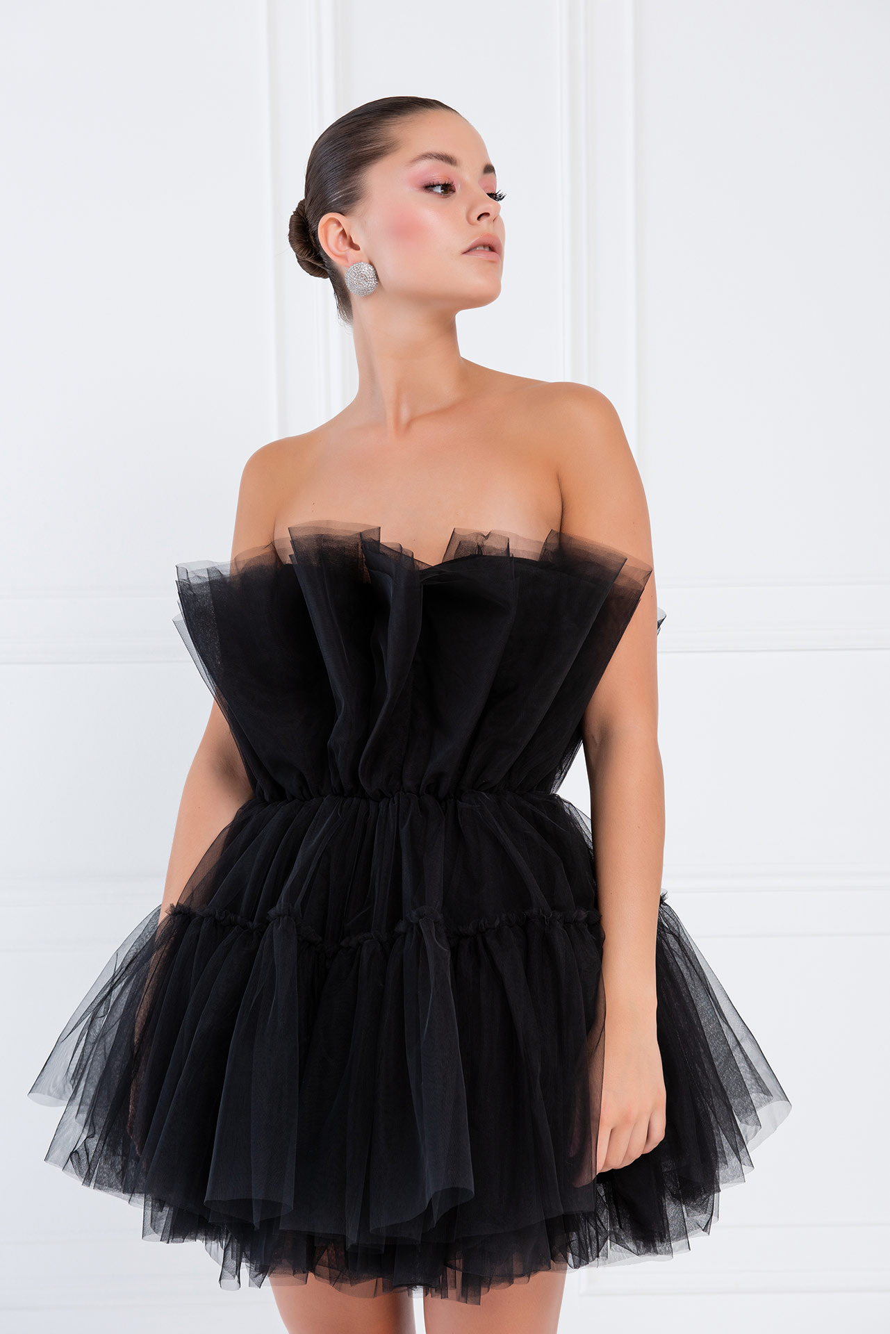 Black Off The Shoulder Mini Tulle Dress