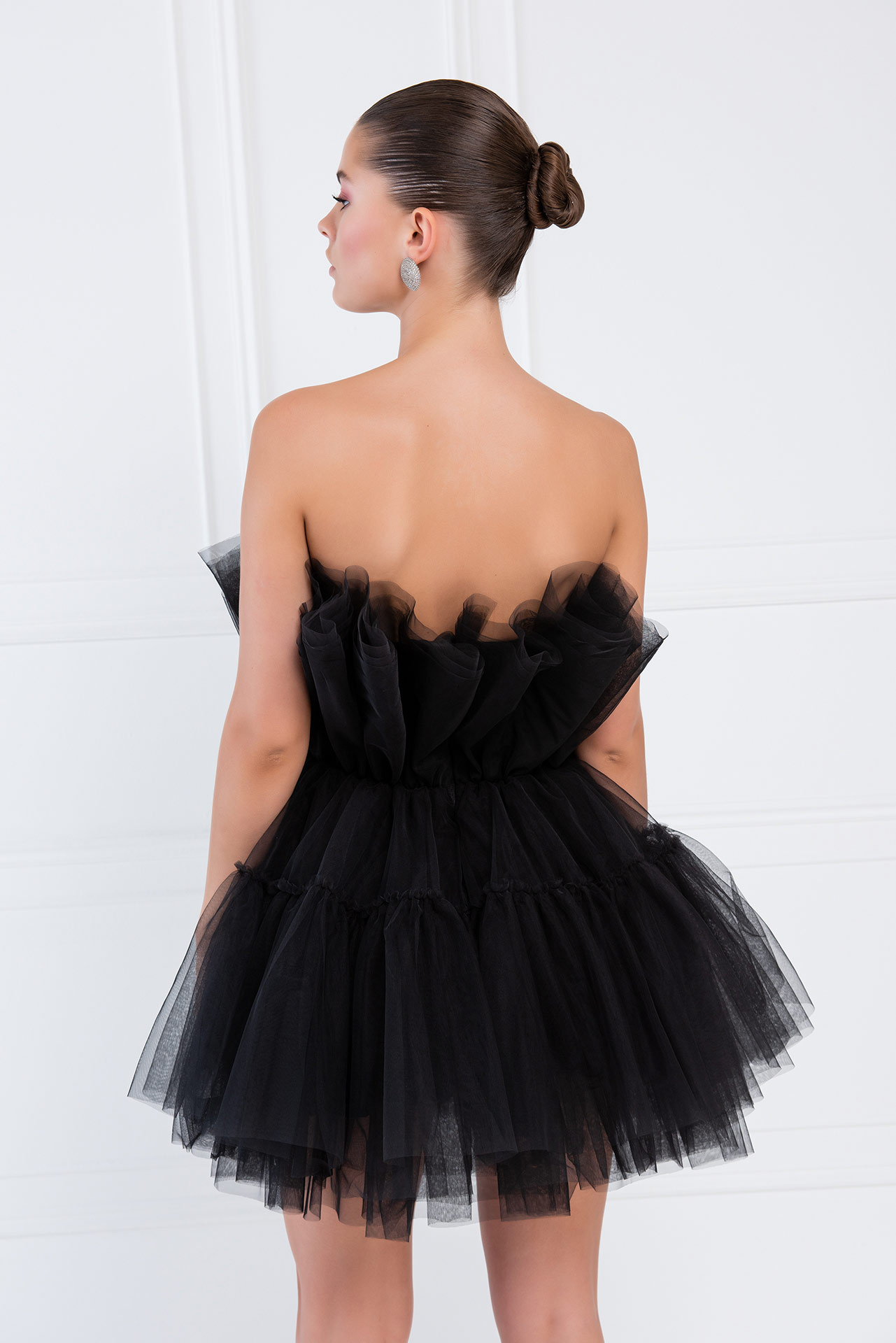 Wholesale Black Off The Shoulder Mini Tulle Dress