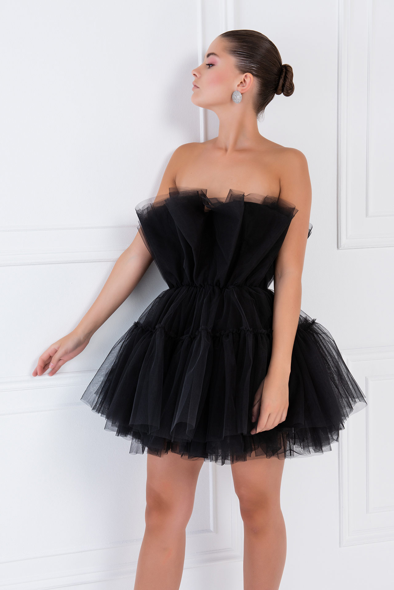 Black Off The Shoulder Mini Tulle Dress
