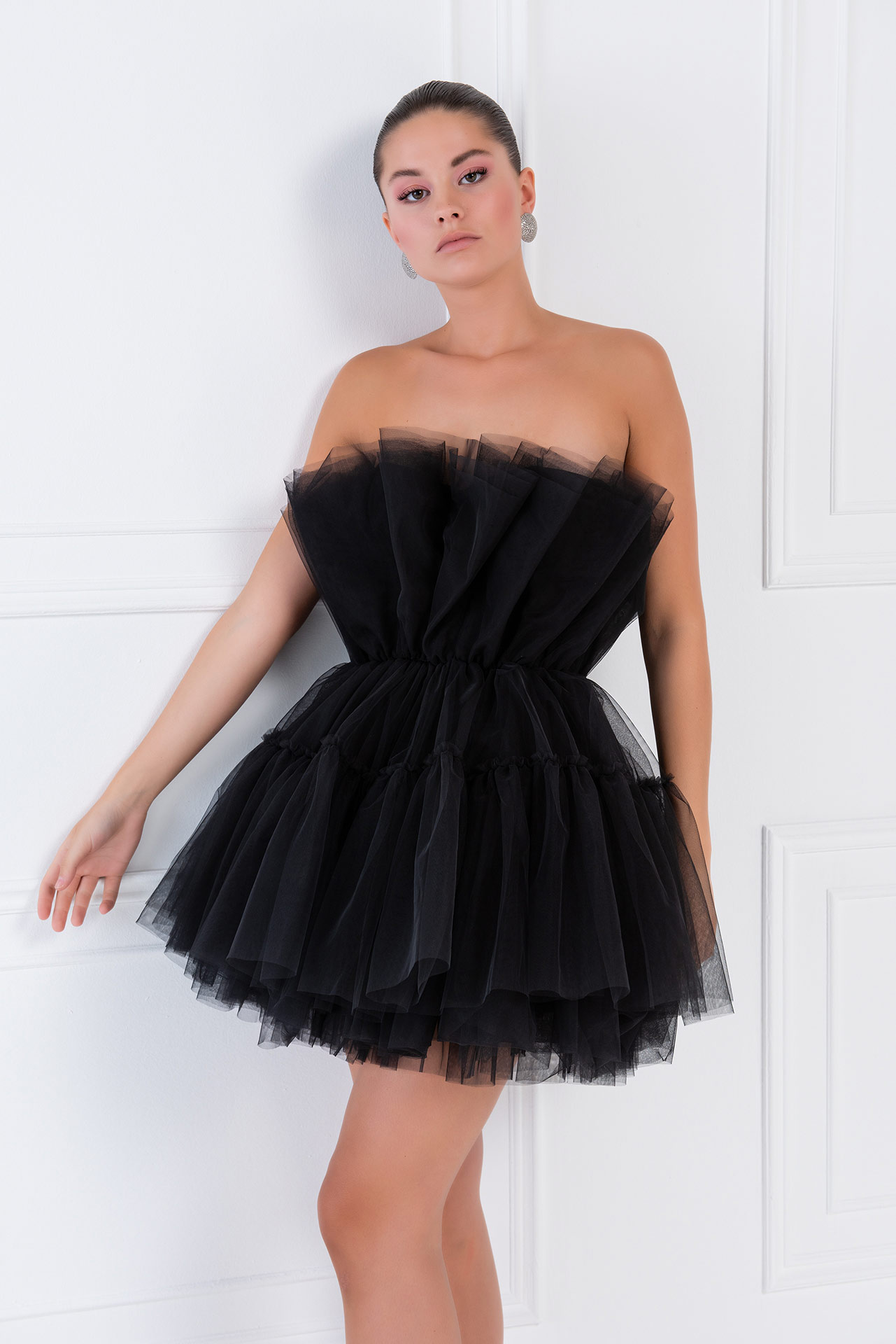 Black Off The Shoulder Mini Tulle Dress