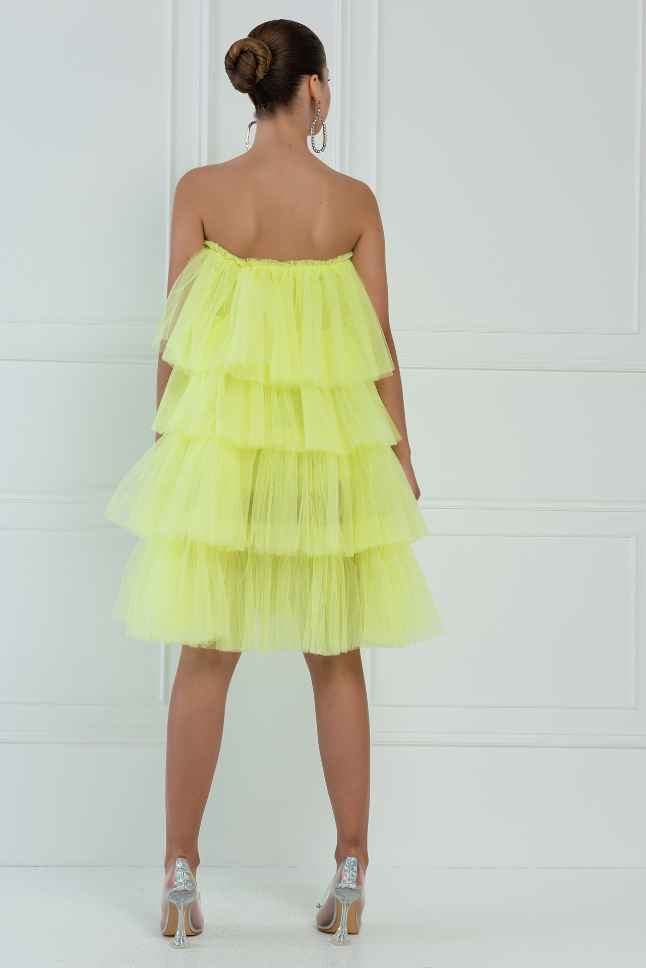 оптовая Без бретелей Neon Yellow  платье из тюля