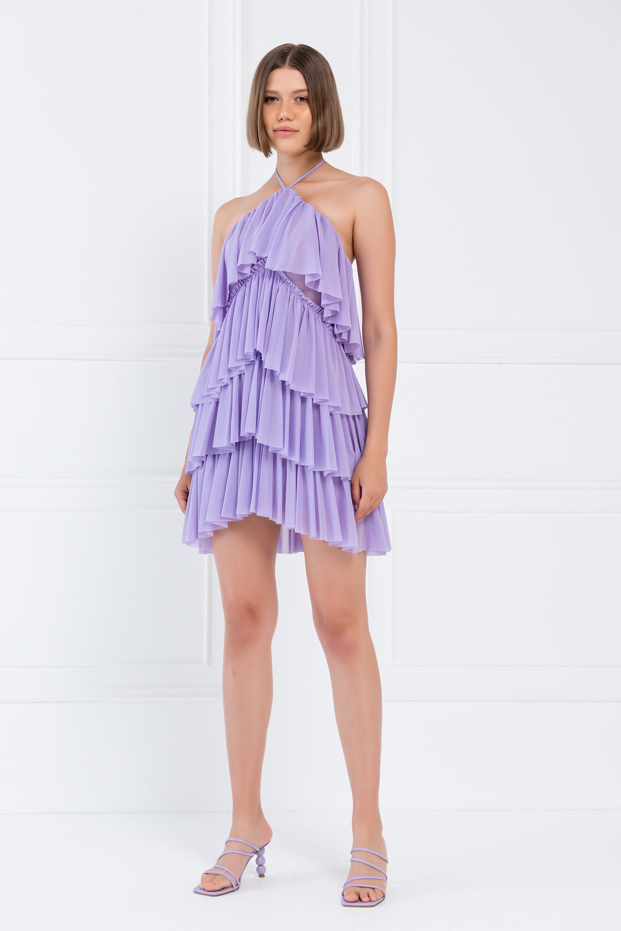 Tiered-Ruffle New Lilac Mesh Dress