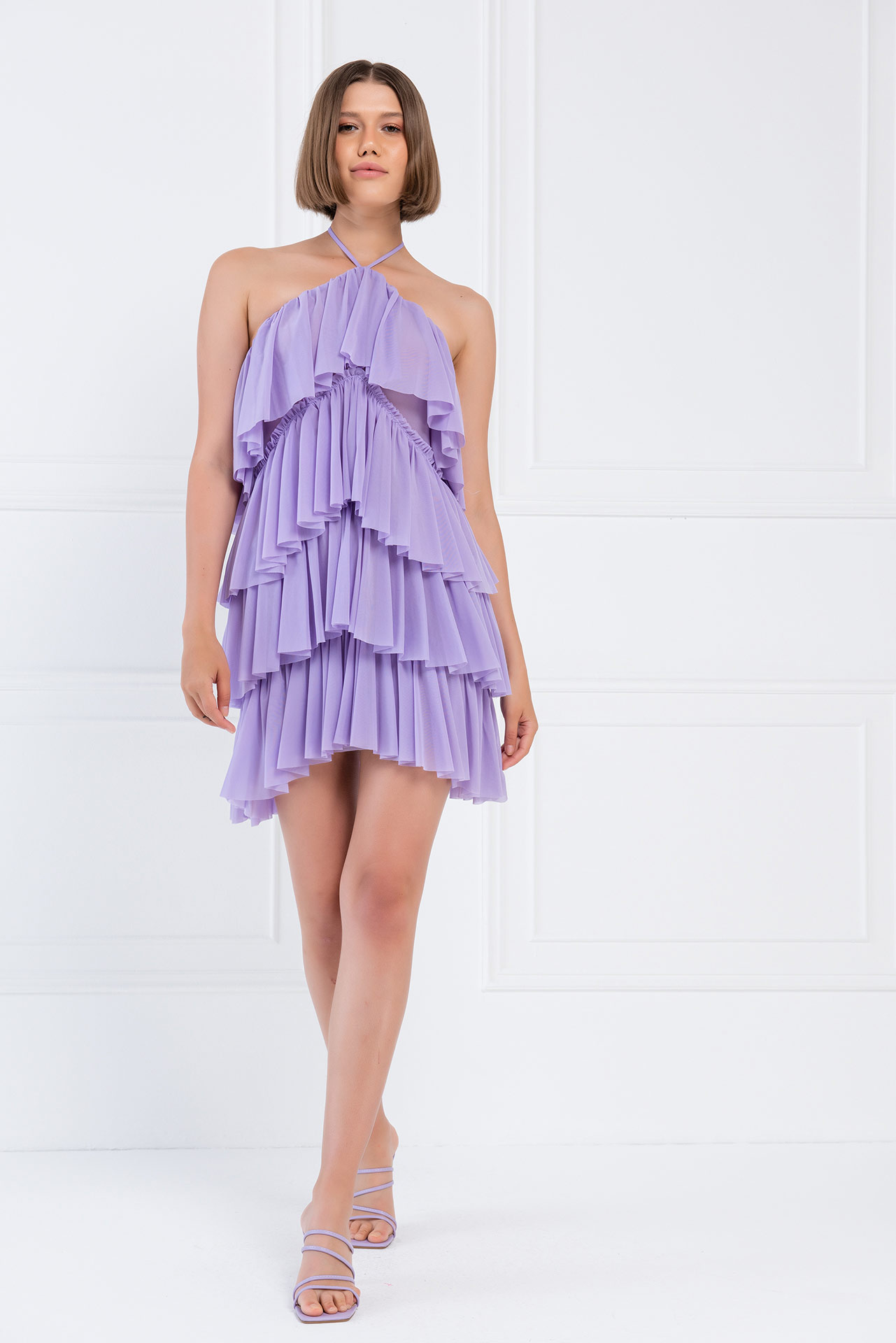 Wholesale Tiered-Ruffle New Lilac Mesh Dress
