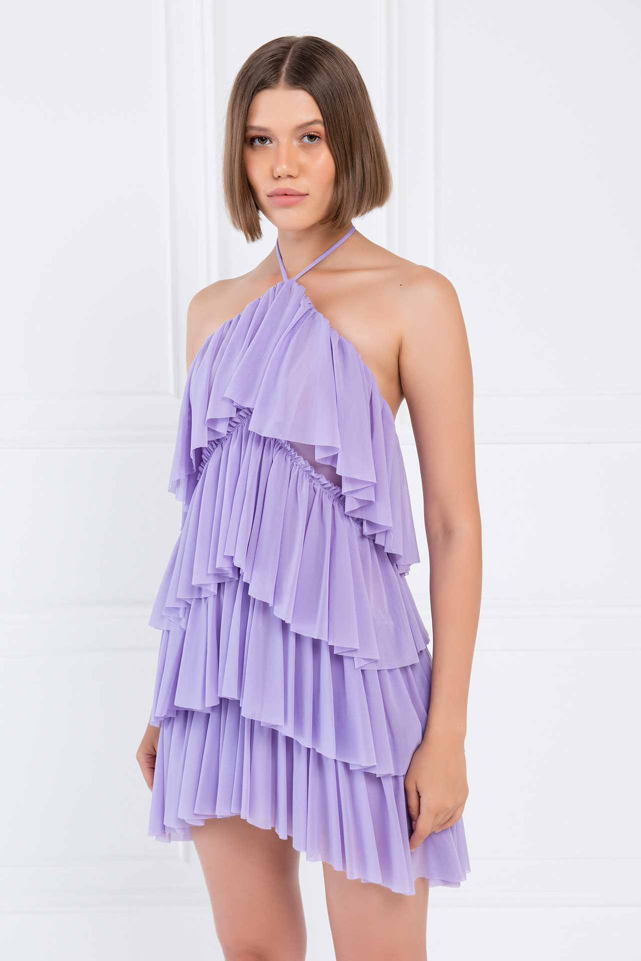 Wholesale Tiered-Ruffle New Lilac Mesh Dress