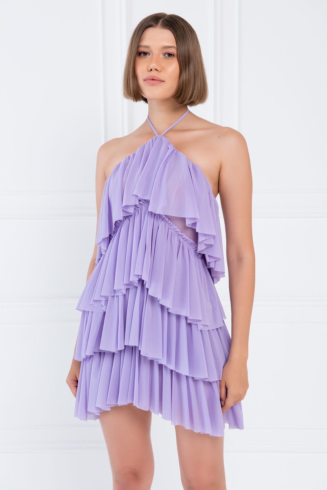 Tiered-Ruffle New Lilac Mesh Dress
