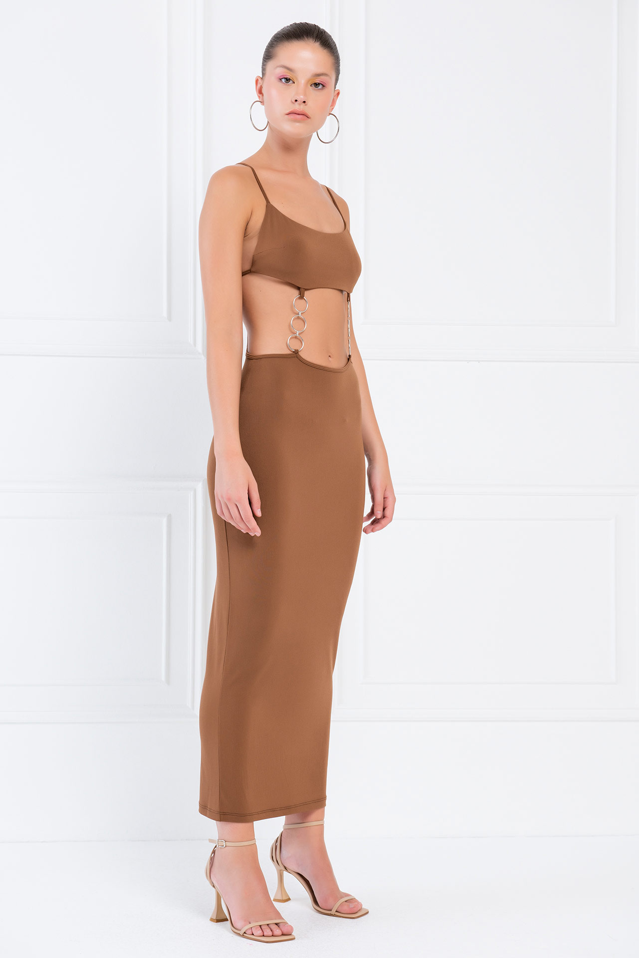 Wholesale Taba Backless Cut Out Maxi Dress