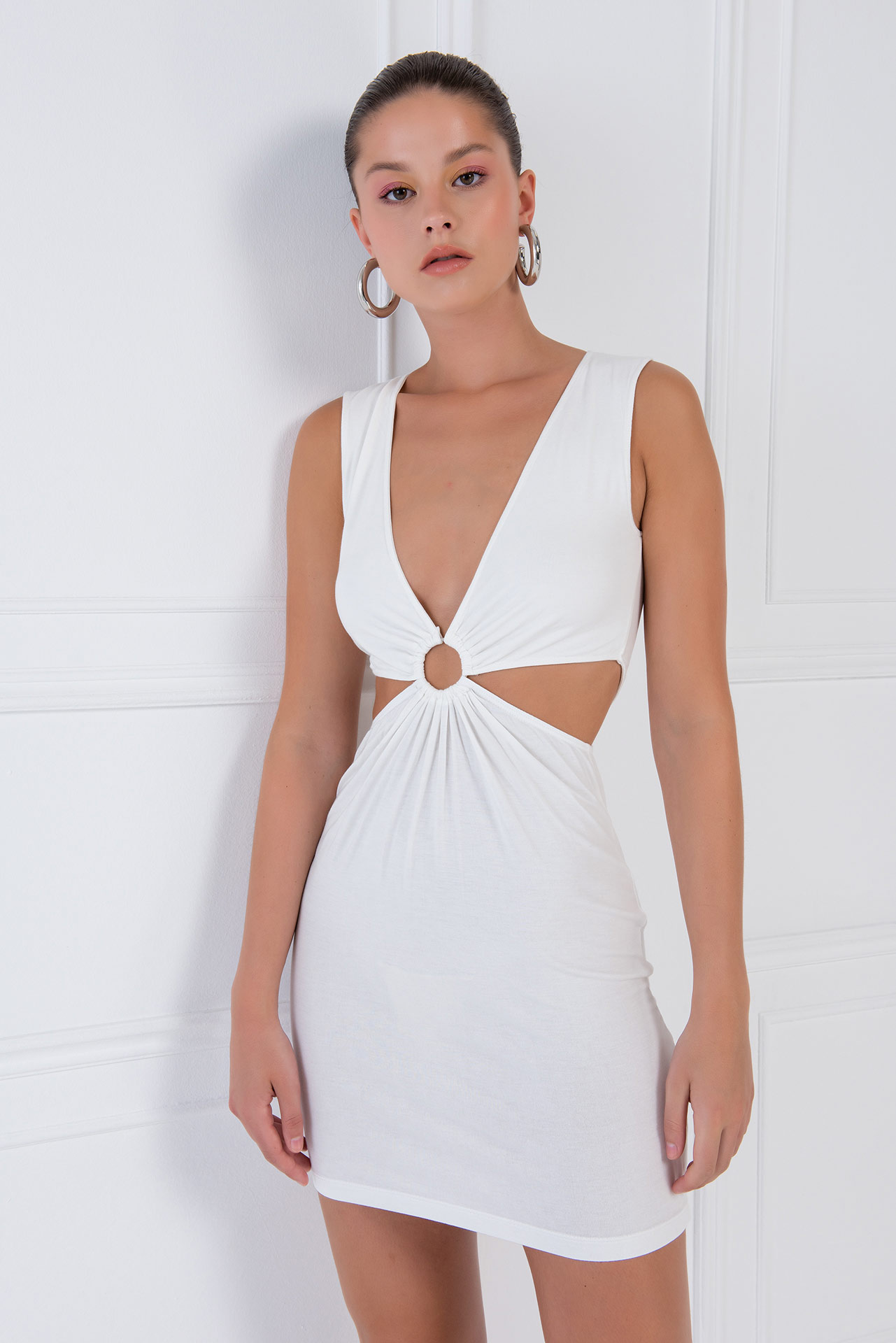 Wholesale Offwhite Sleeveless Cut Out Dress