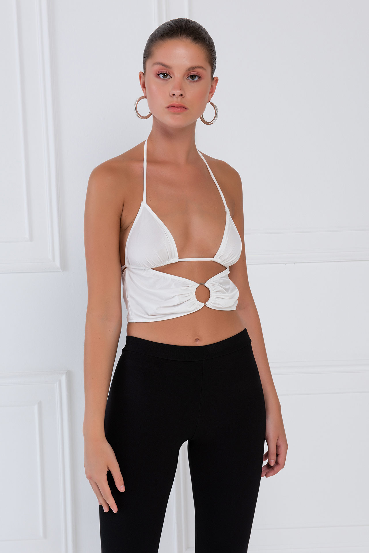 Wholesale Offwhite Halter Cropped Top
