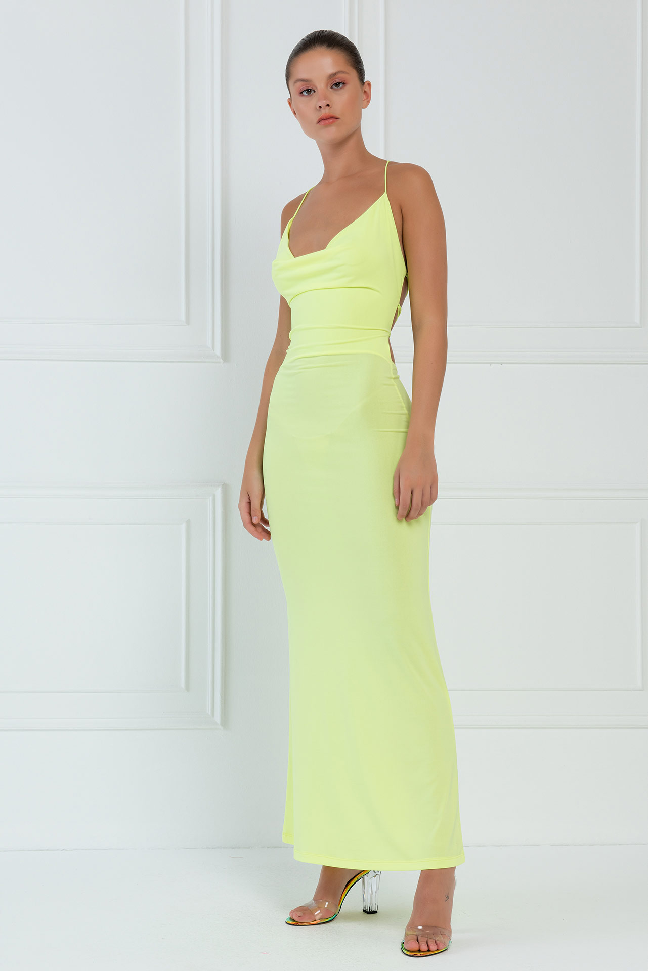 Wholesale Neon Yellow Crisscross-Back Maxi Dress