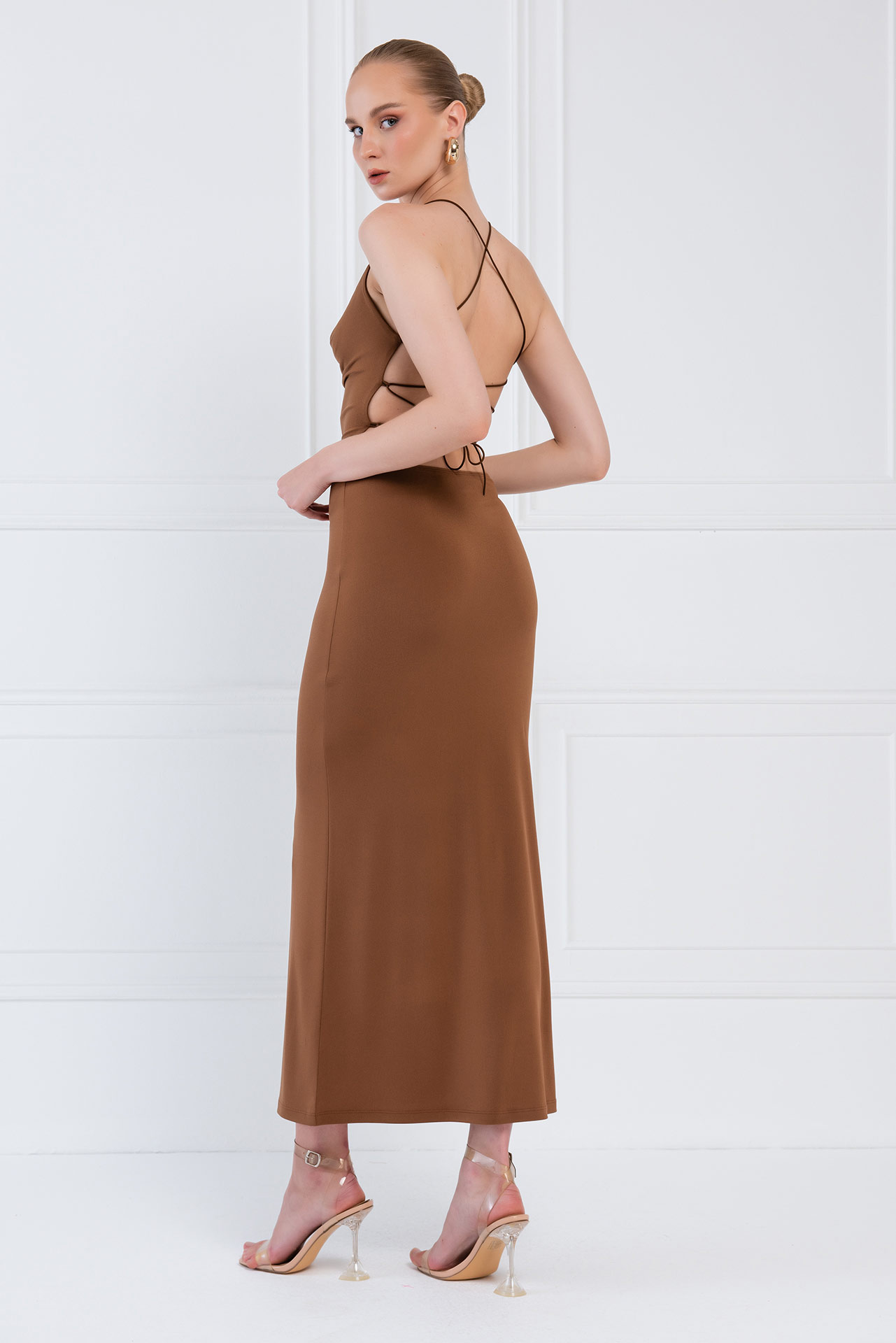Wholesale Taba Crisscross-Back Maxi Dress