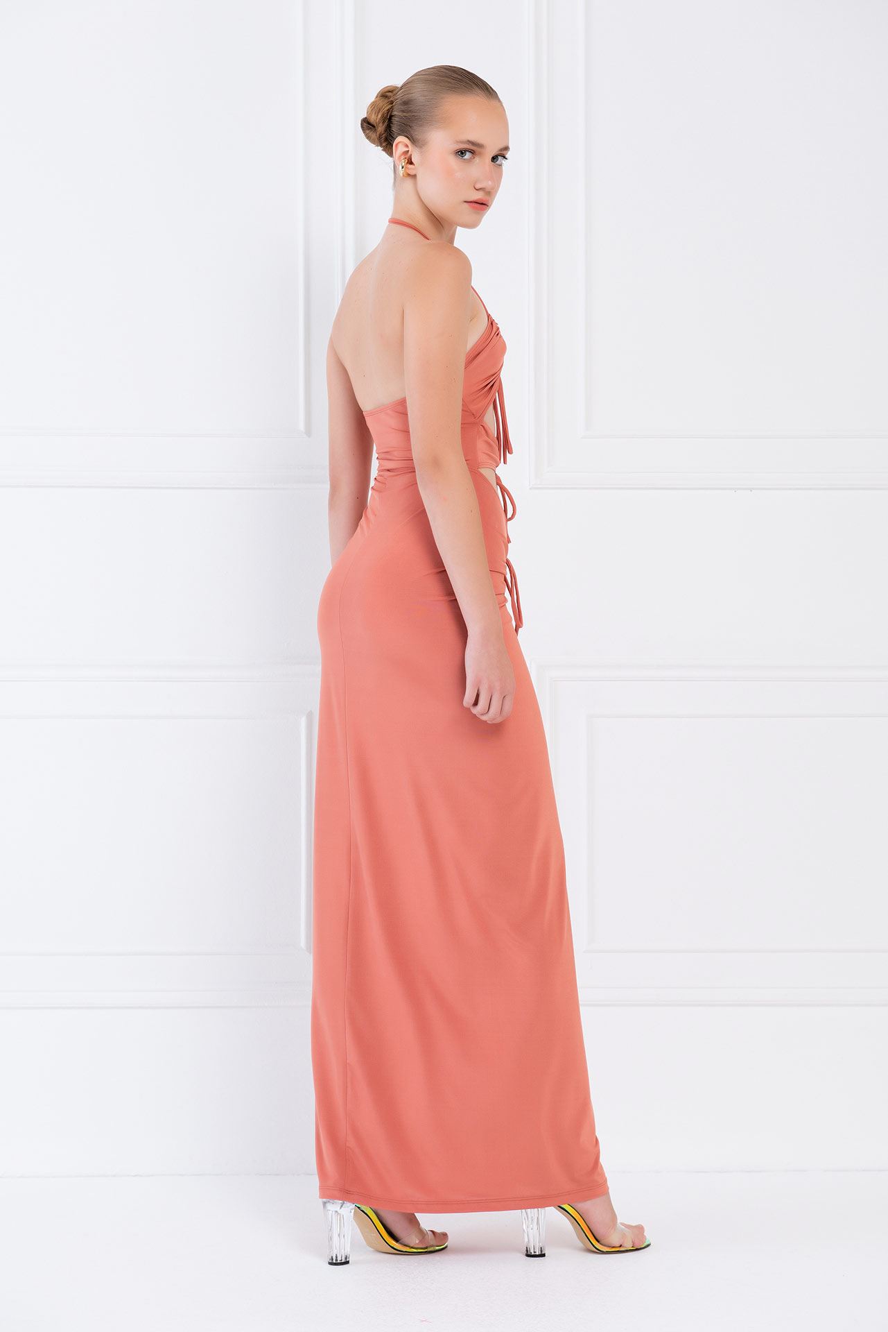 Wholesale Clay Self-Tie Ruched Maxi Dress