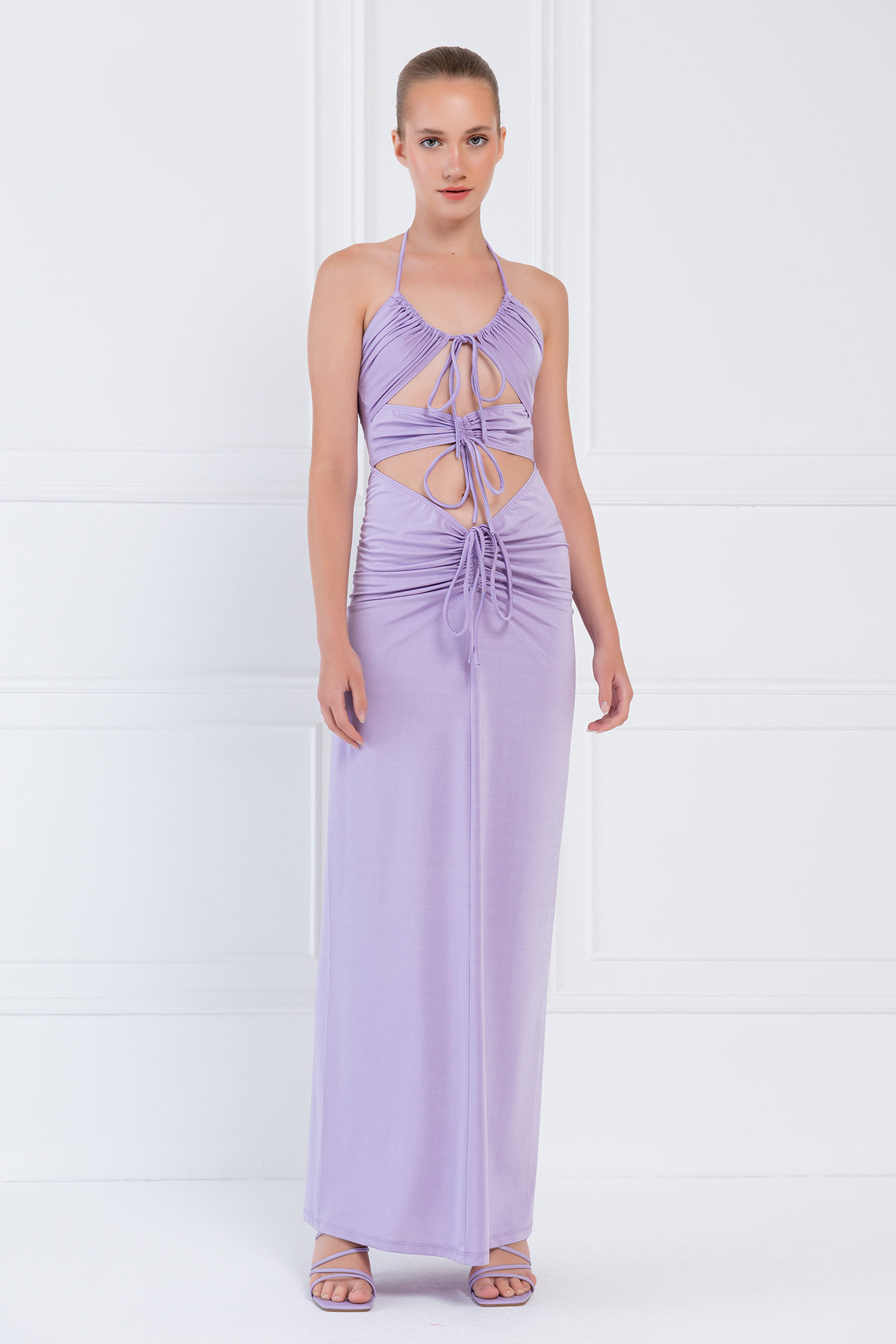 New Lilac Self-Tie Ruched Maxi Dress