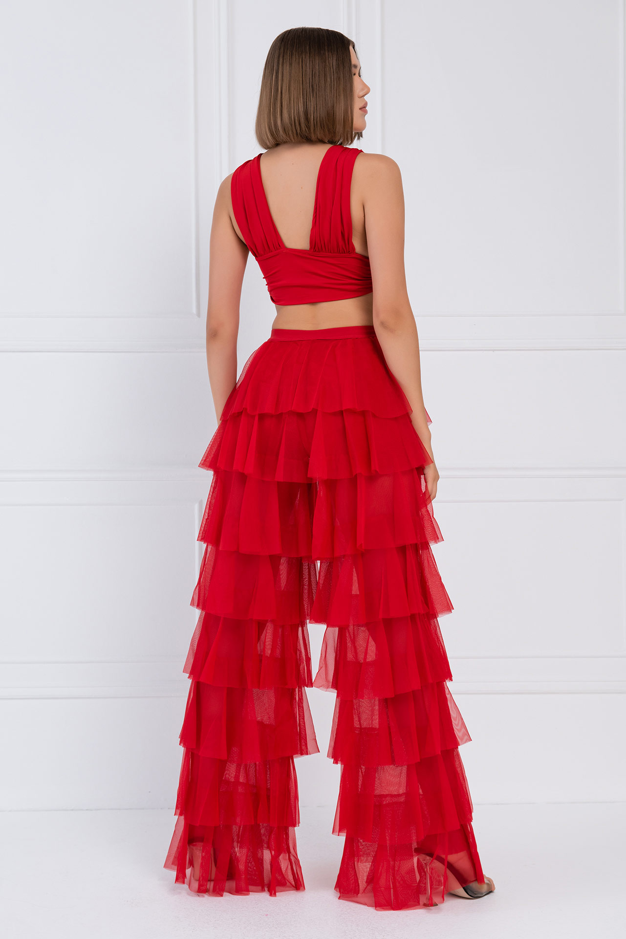Wholesale Tiered Tulle Pants in Red