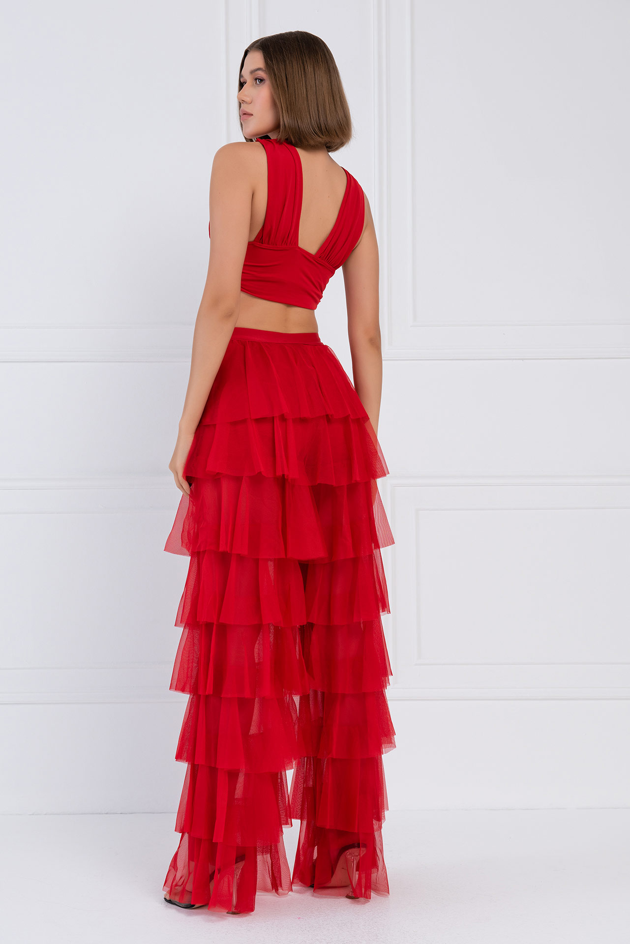 Tiered Tulle Pants in Red