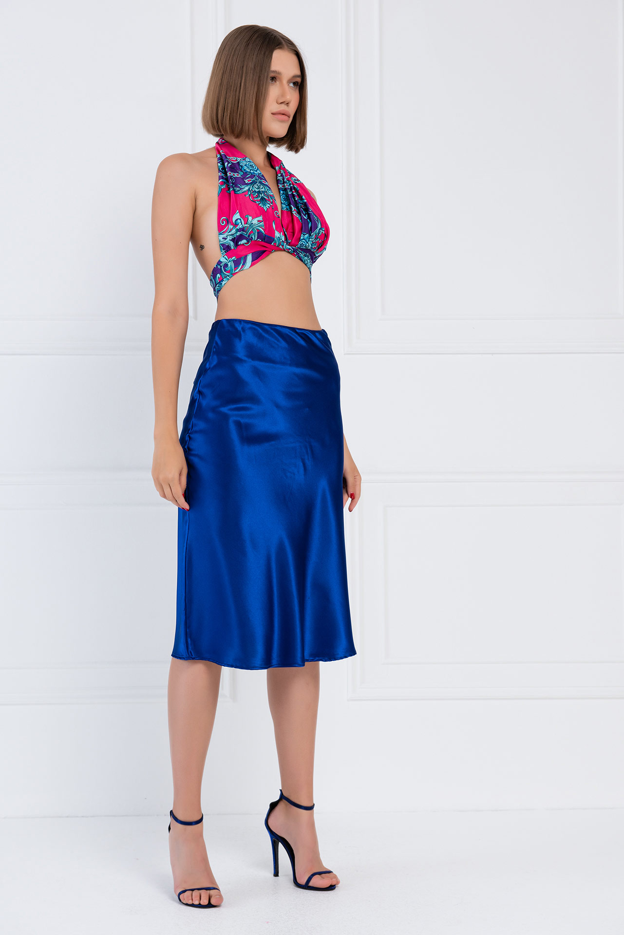 Wholesale Saks Blue Pleated Skirt