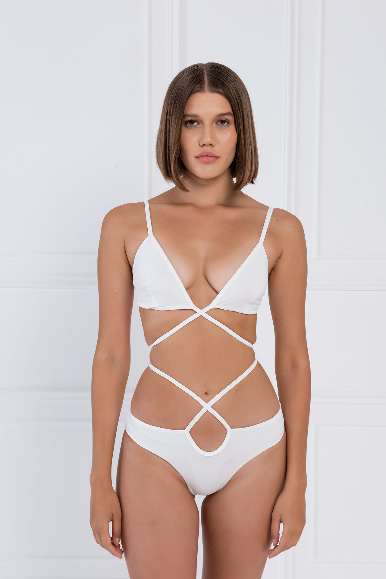 Wholesale Offwhite Strappy Bikini Set